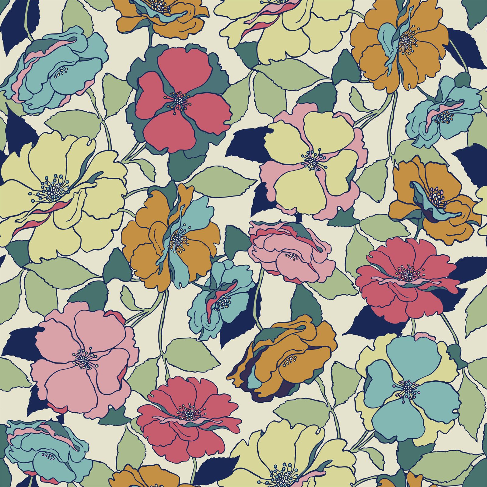 Fiori boho colorati pattern, 1600x1600 HD, Desktop