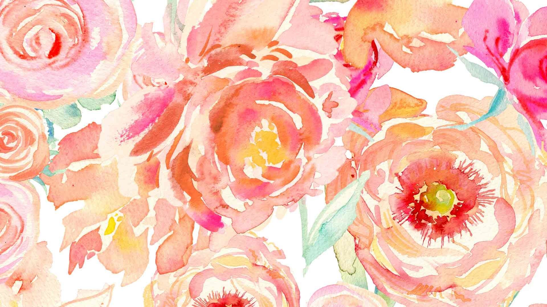 Fiori acquerello rosa pesca, 1920x1080 Full HD, Desktop