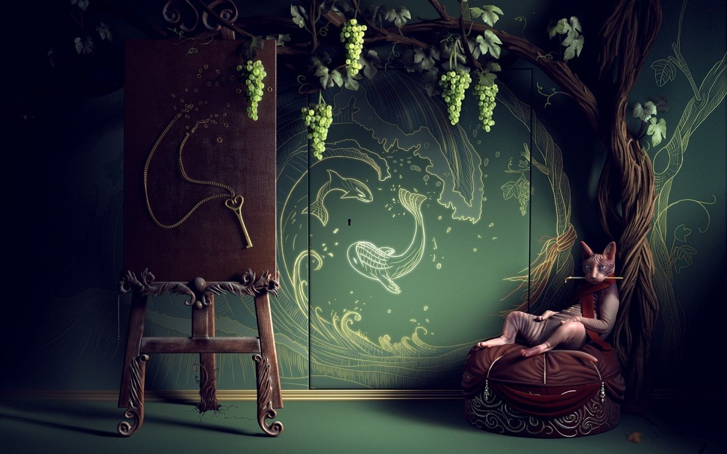 Scena fantasy con cavalletto e coniglio, 1440x900 HD, Desktop