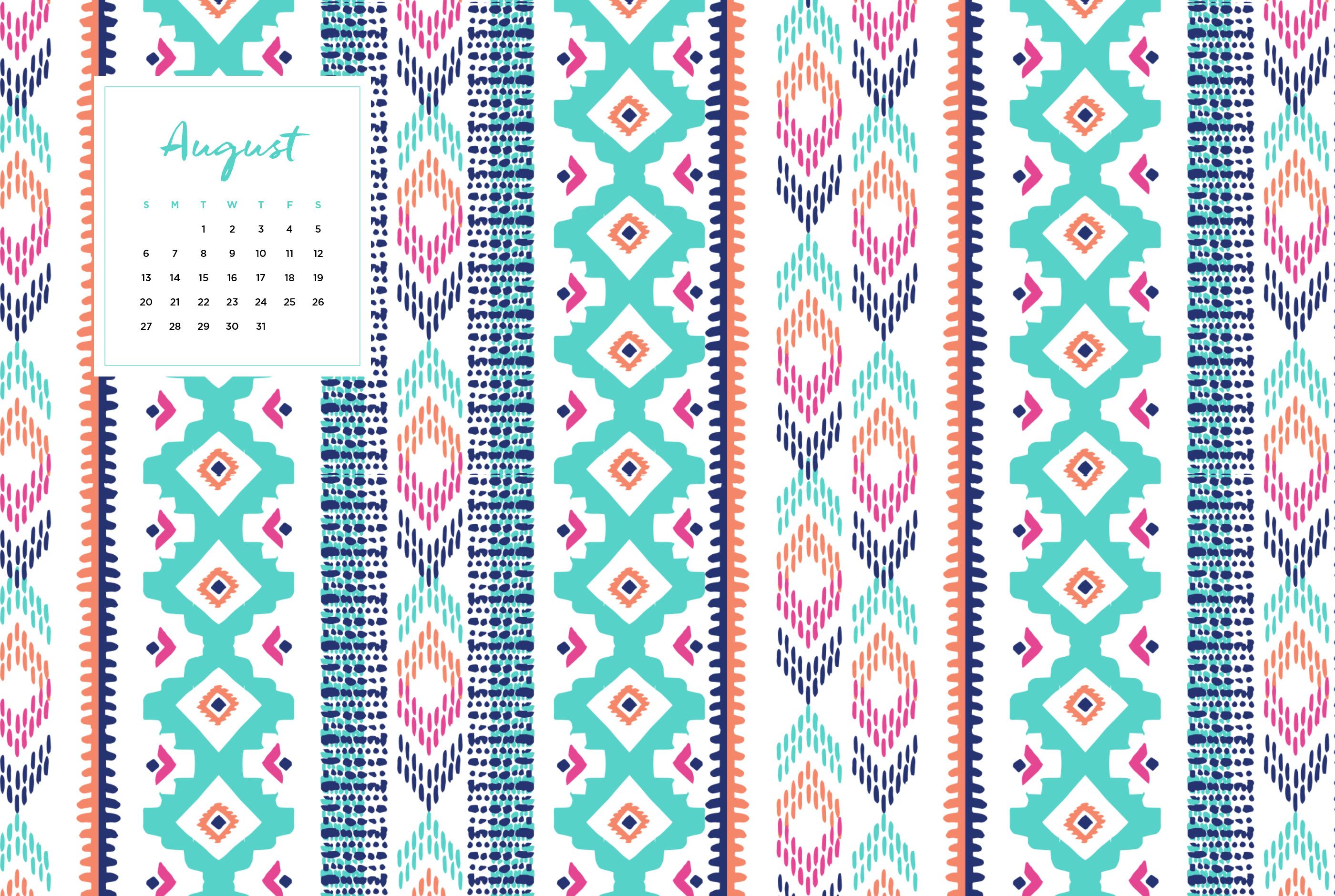 Calendario agosto motivo boho, 2800x1880 2K+, Laptop