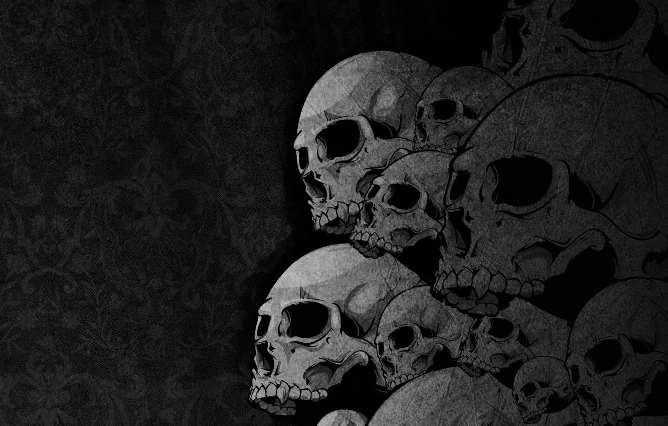 Teschi disegnati sfondo scuro, 1332x850 HD, Desktop