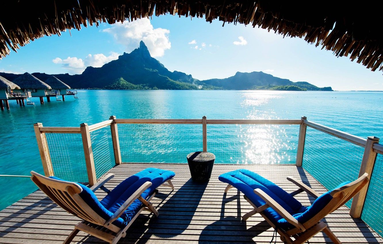 Vista laguna Bora Bora dal terrazzo, 1332x850 HD, PC Desktop
