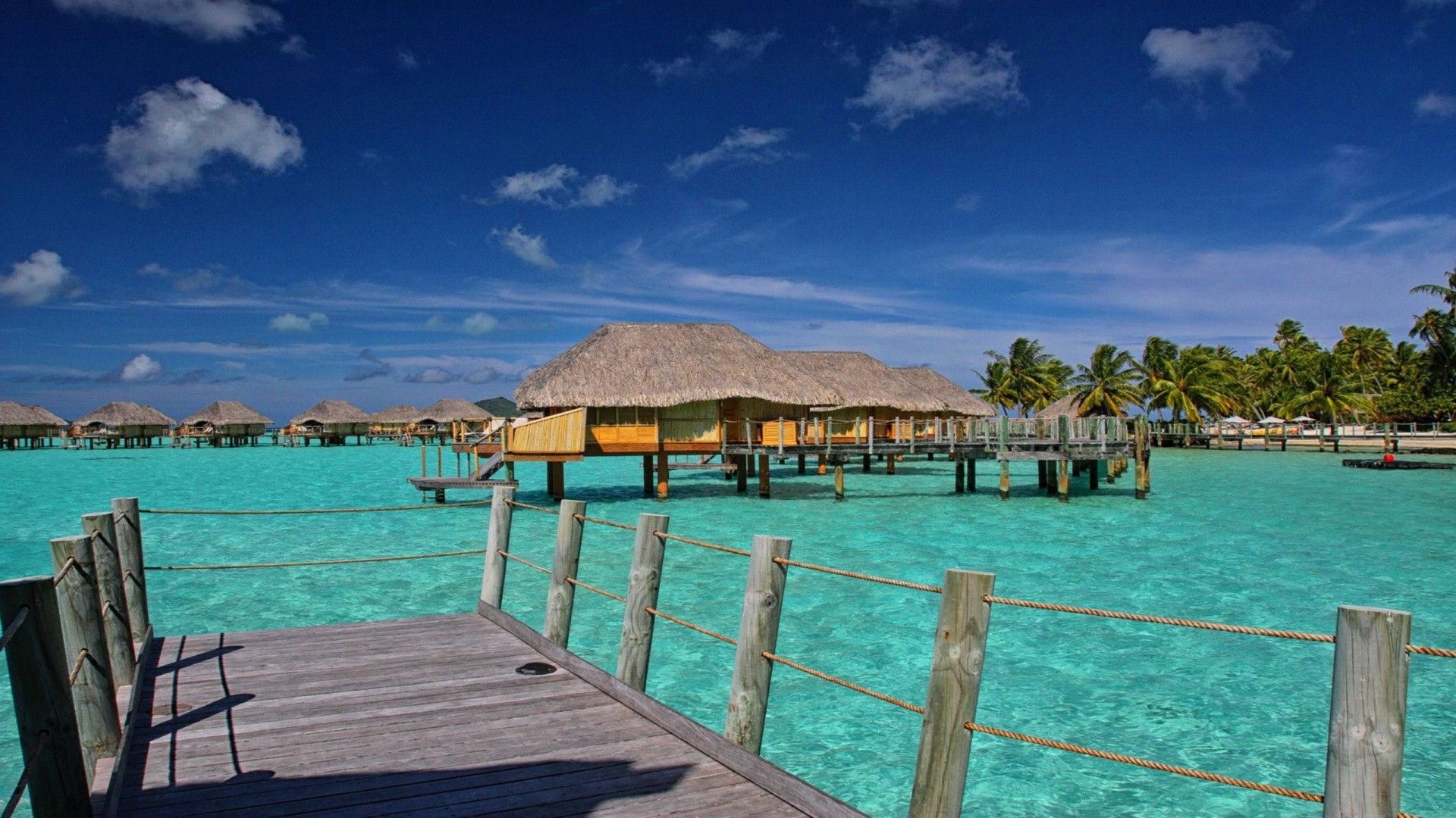 Bungalow su palafitte, laguna turchese, 1920x1080 Full HD, Monitor Gaming