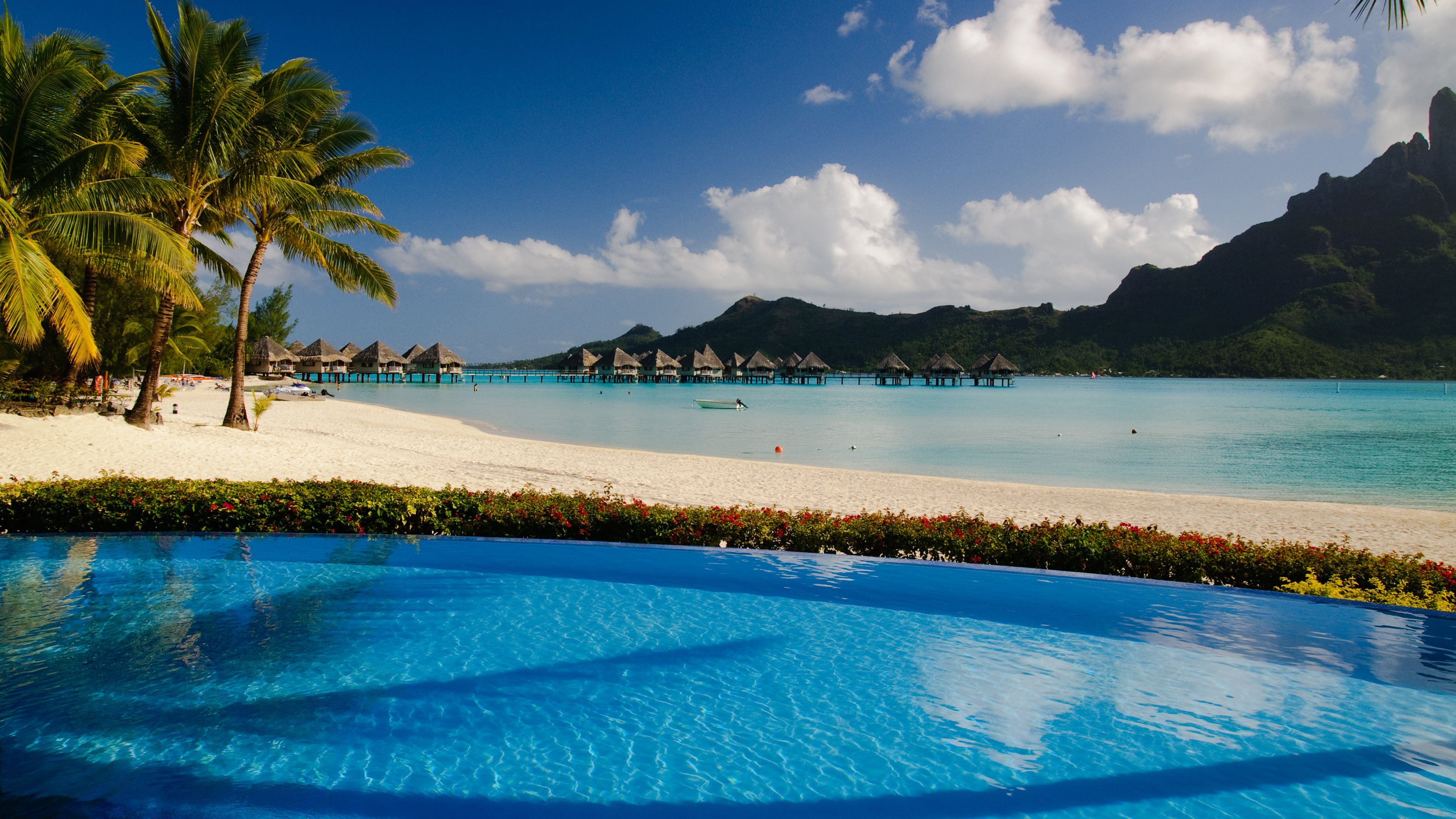 Bora Bora spiaggia bungalow tropicale, 3840x2160 Ultra HD, PC