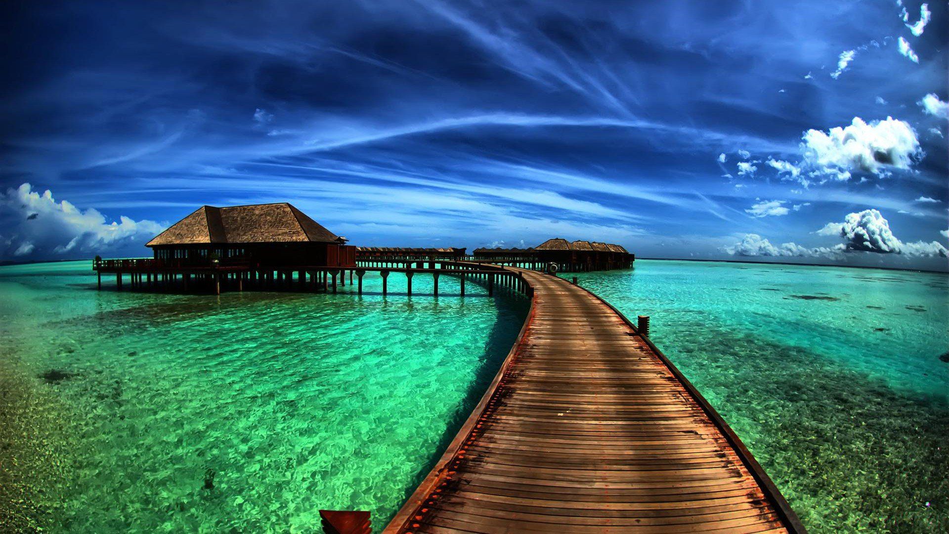 Bora Bora bungalow sopra acqua, 1920x1080 1080p, Monitor Gaming