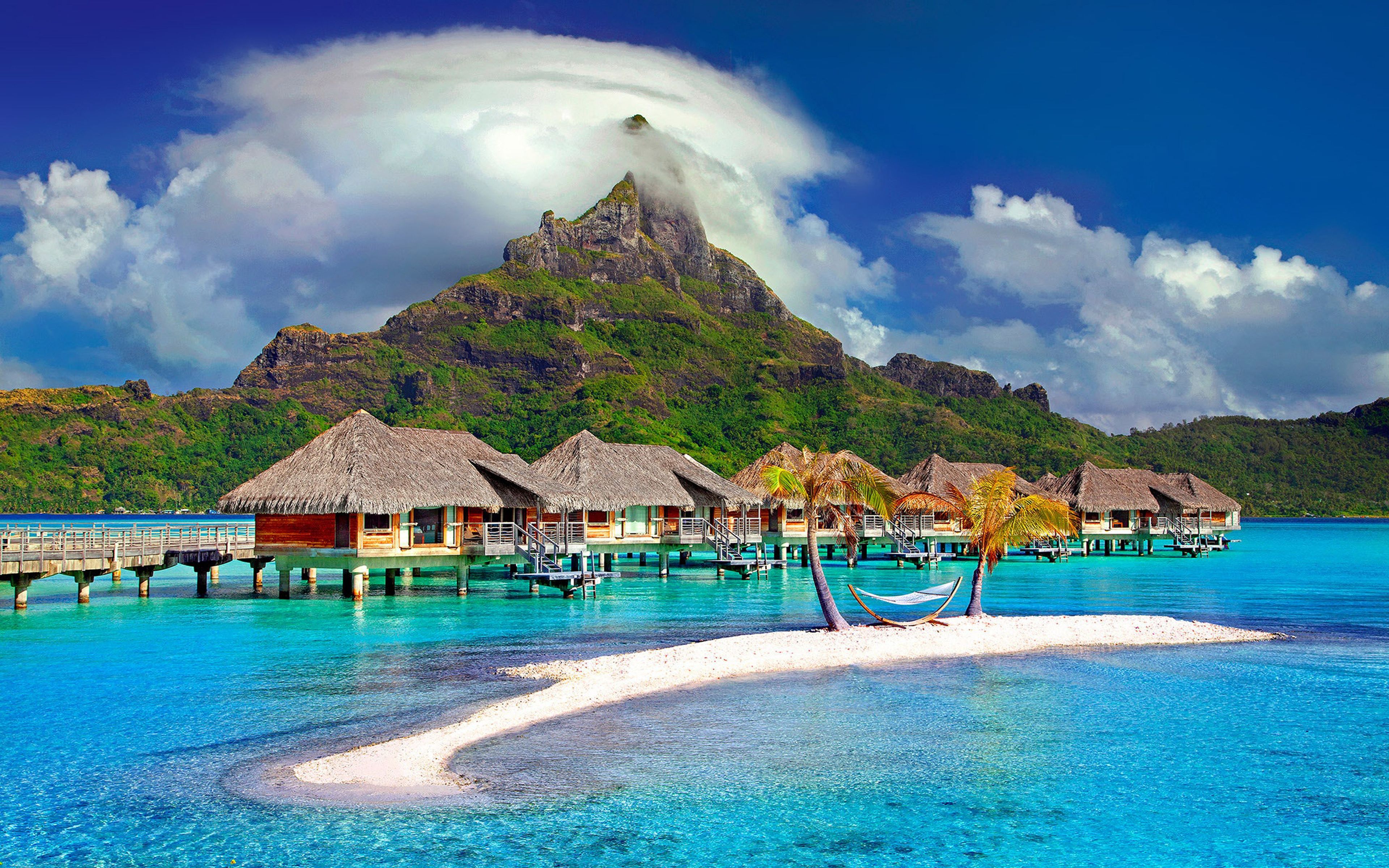 Bora Bora bungalow su palafitte, 3840x2400 UHD, Monitor Gaming