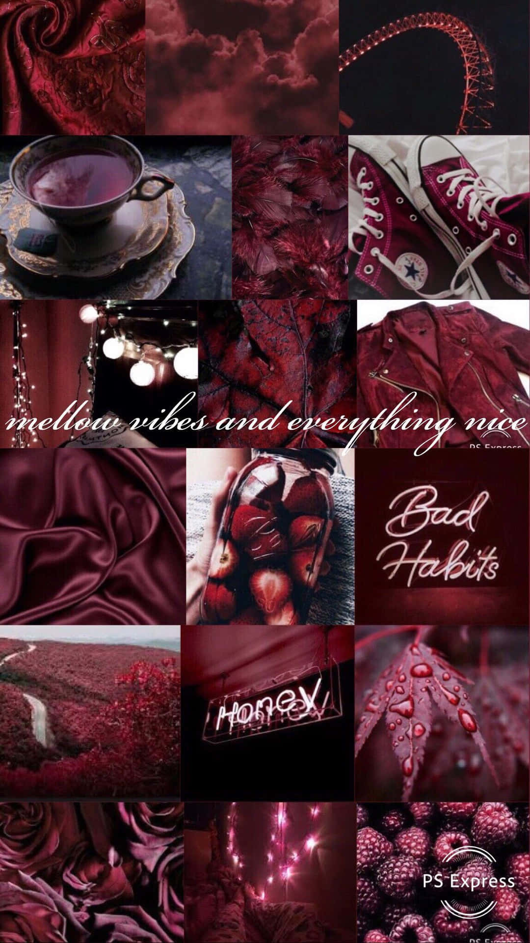 Collage estetico bordeaux con scritte, 1080x1920 Full HD Verticale, iPhone