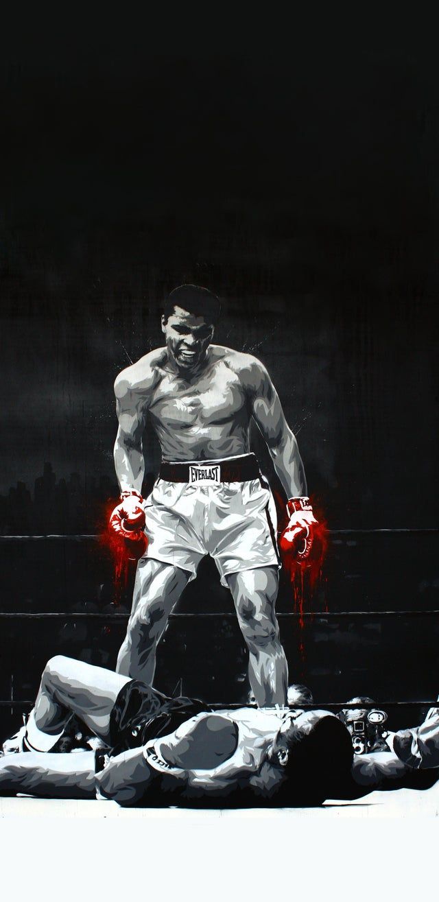 Muhammad Ali vittorioso bianco nero, 640x1315 Full HD Verticale, Samsung Galaxy