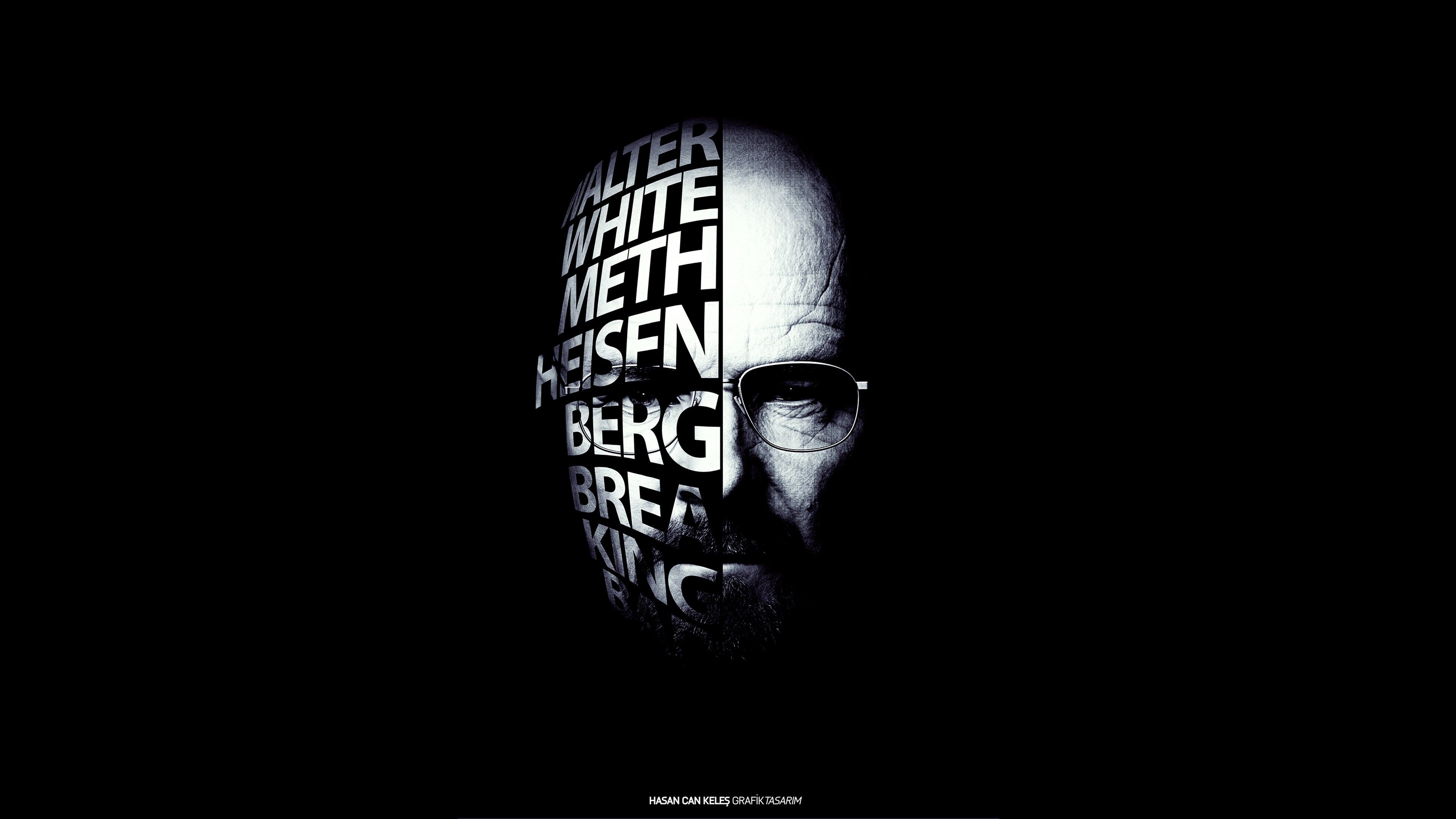 Silhouette testa Heisenberg tipografia, 3840x2160 4K Ultra HD, Monitor 4K
