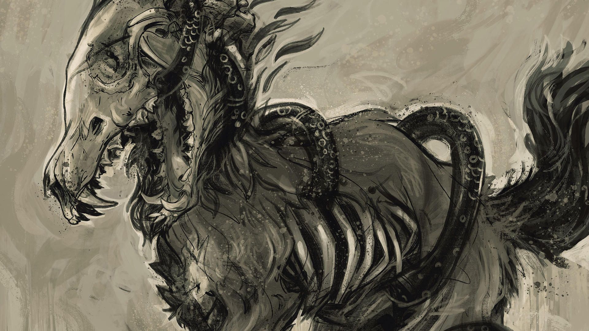 Creatura scheletrica illustrazione dark, 1920x1080 Full HD, PC