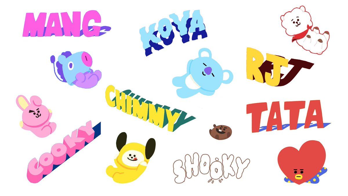 Personaggi BT21 con nomi colorati, 1200x675 HD, PC