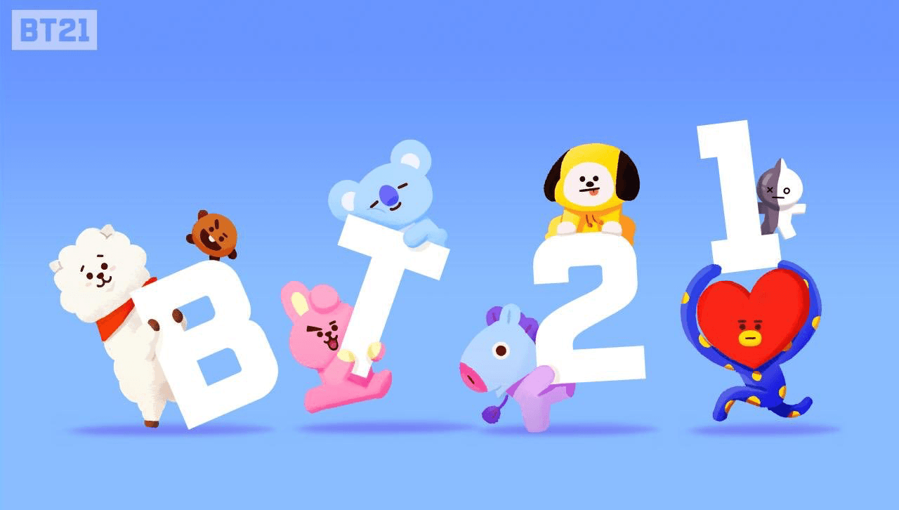 Personaggi BT21 sfondo blu, 1280x726 HD, Desktop