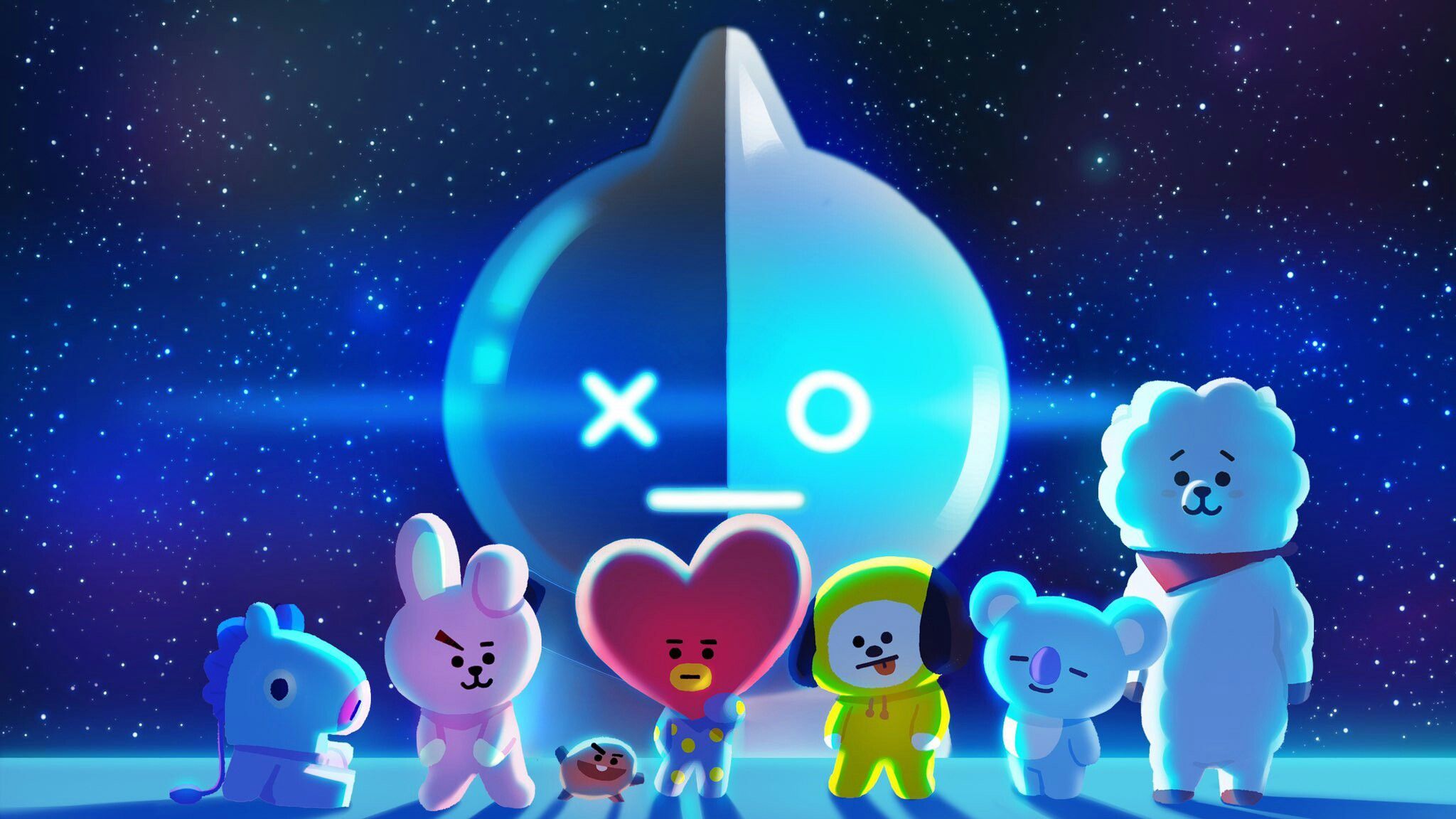 Personaggi BT21 nello spazio, 2048x1152 Hi-Res, PC
