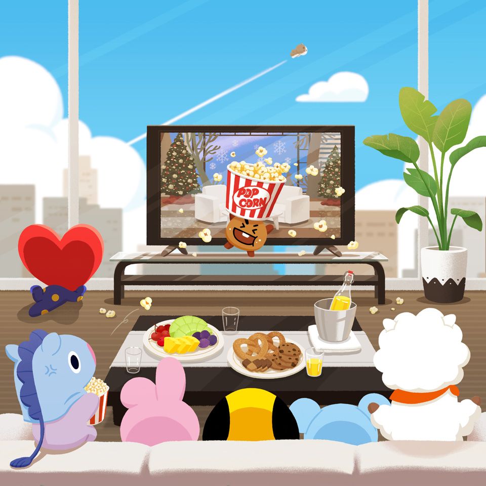 BT21 personaggi guardano TV, 960x960 HD, PC