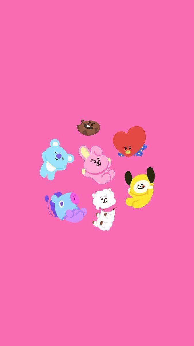 Personaggi BT21 sfondo rosa, 675x1200 Verticale, Telefono