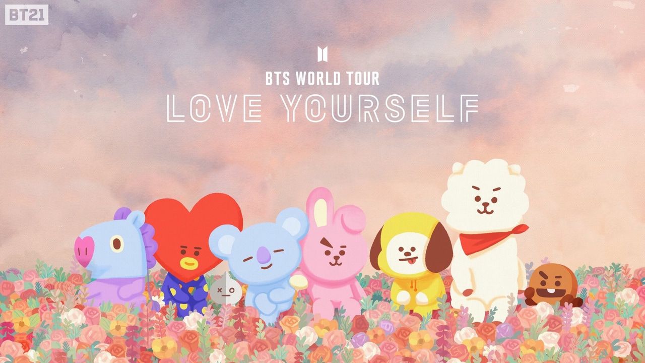 Personaggi BT21 tra fiori, LINE Friends, 1280x720 HD, PC Desktop