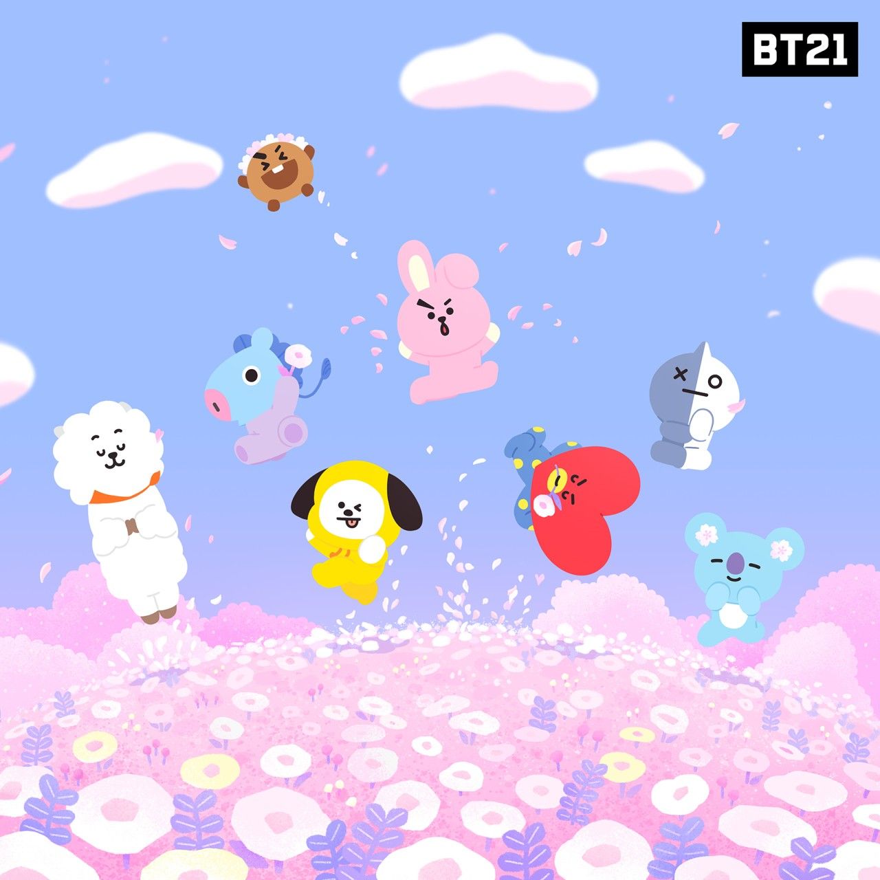 Personaggi BT21 tra fiori, 1280x1280 720p, PC