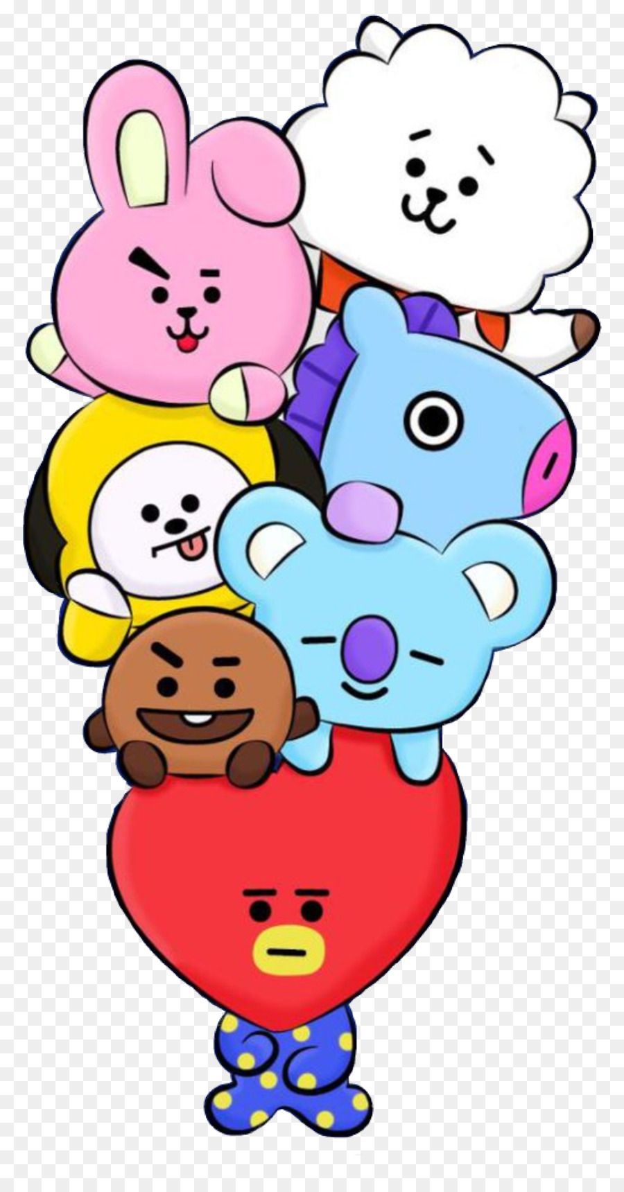 Personaggi BT21 con cuore rosso, 900x1720 Full HD Verticale, iPhone