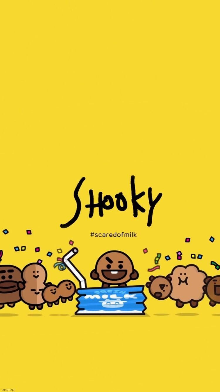 BT21 Shooky personaggi sfondo giallo, 750x1334 Verticale, iPhone