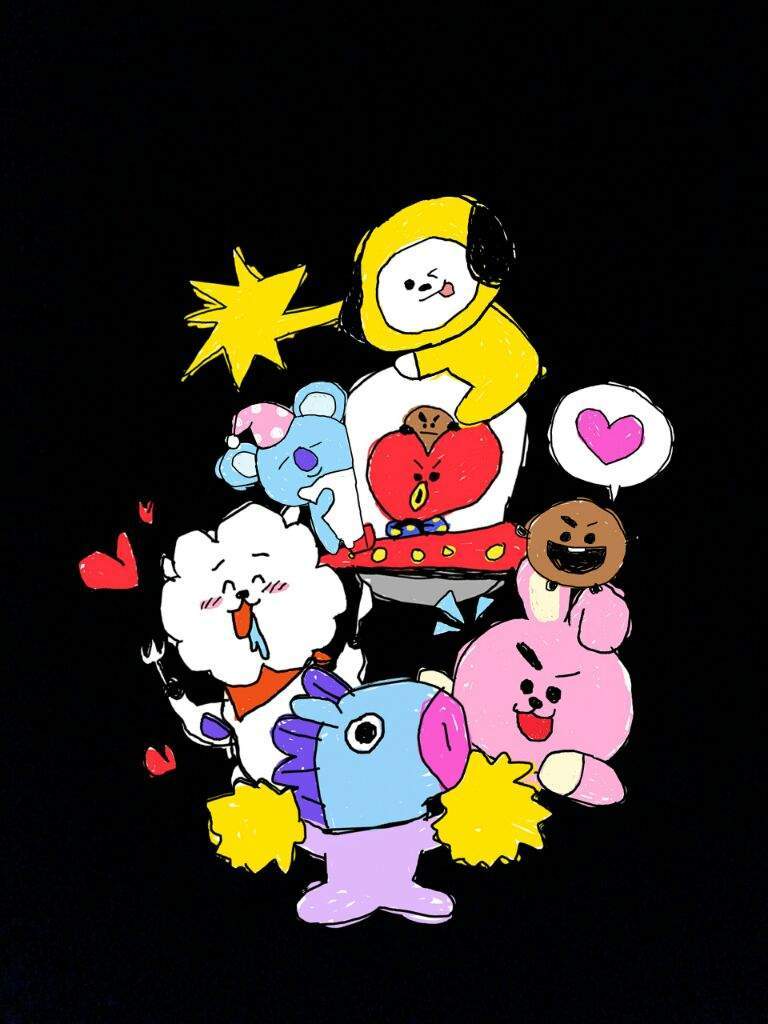 Personaggi BT21 sfondo nero, 768x1024 Full HD Verticale, iPhone