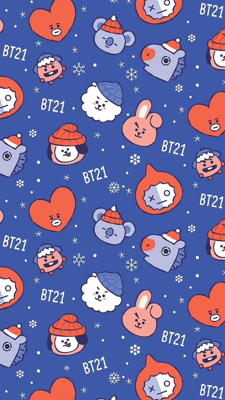 Personaggi BT21 pattern blu, 720x1280 Verticale, Mobile