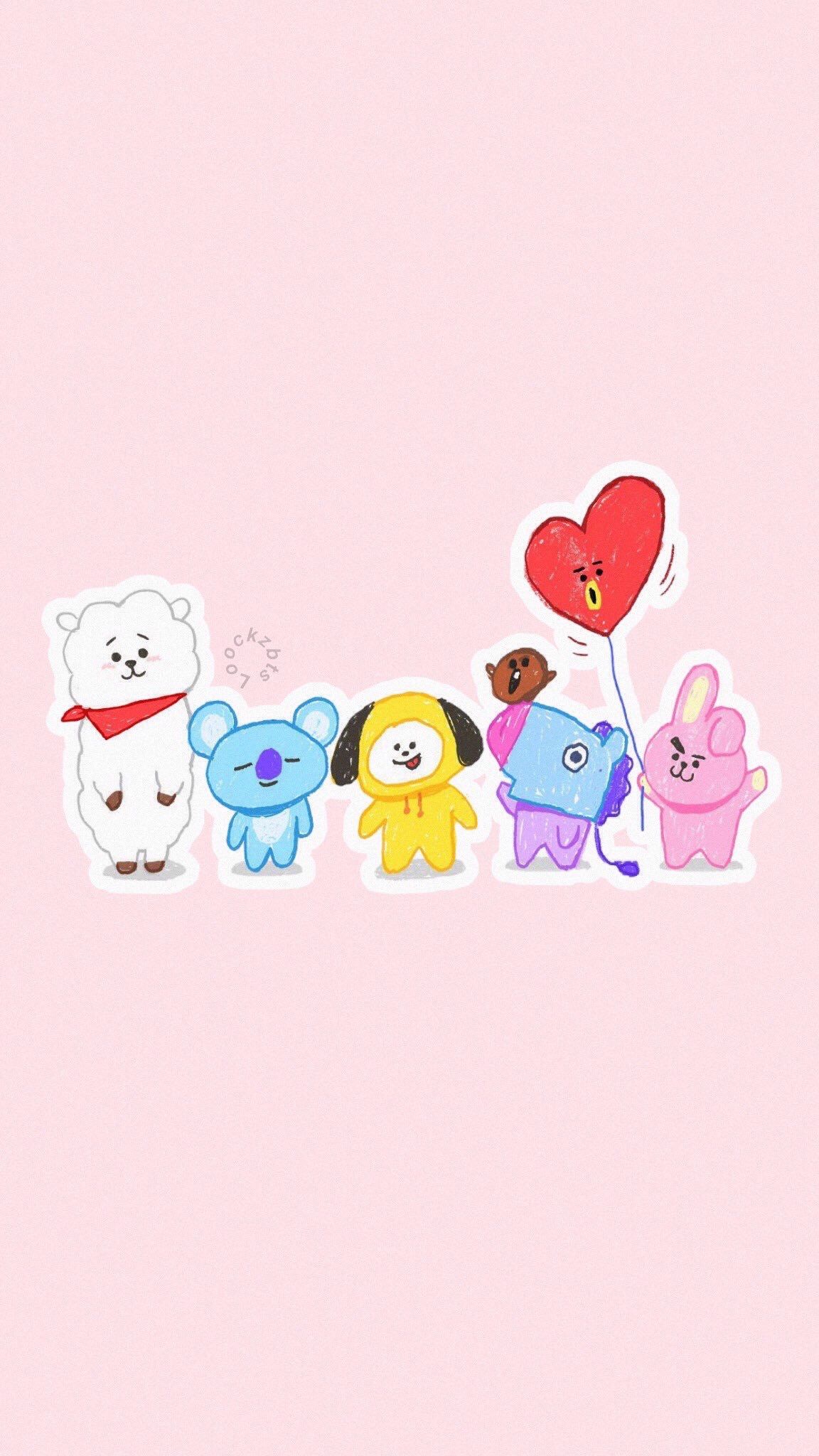 Personaggi BT21 sfondo rosa, 1152x2048 Verticale, OnePlus