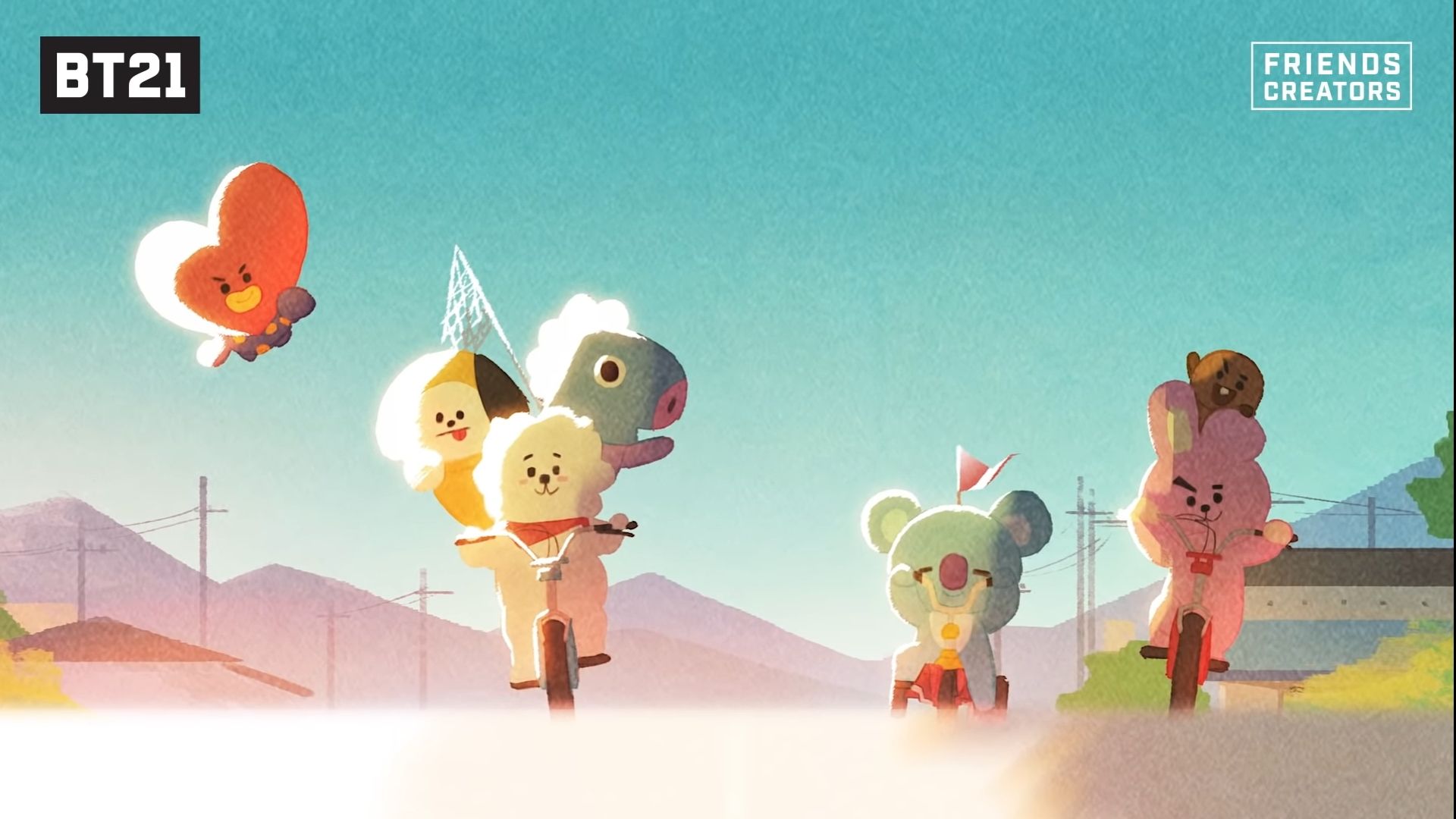 Personaggi BT21 in bicicletta, 1920x1080 1080p, Desktop