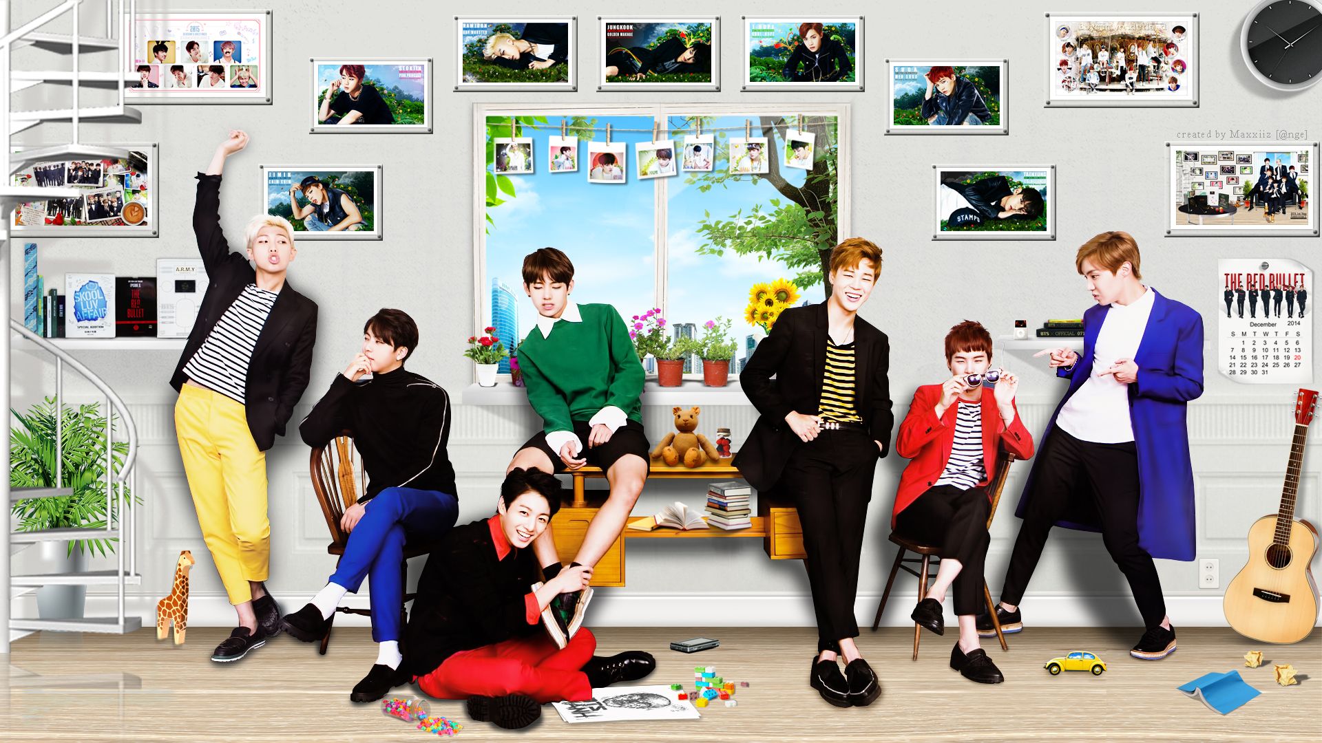 Membri BTS in stanza colorata, 1920x1080 1080p, Desktop