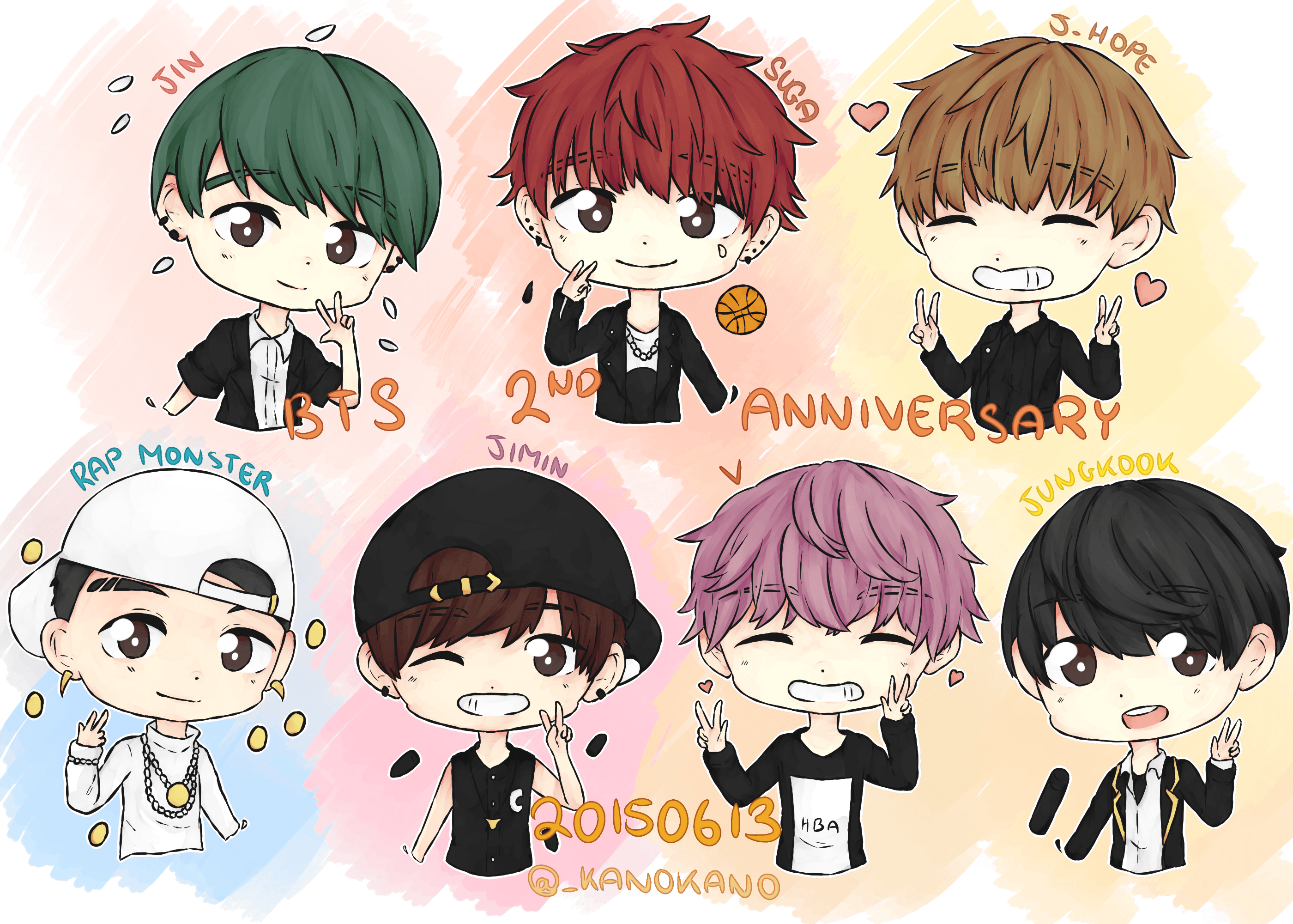 BTS chibi anime membri gruppo, 736x1113 Verticale, Mobile