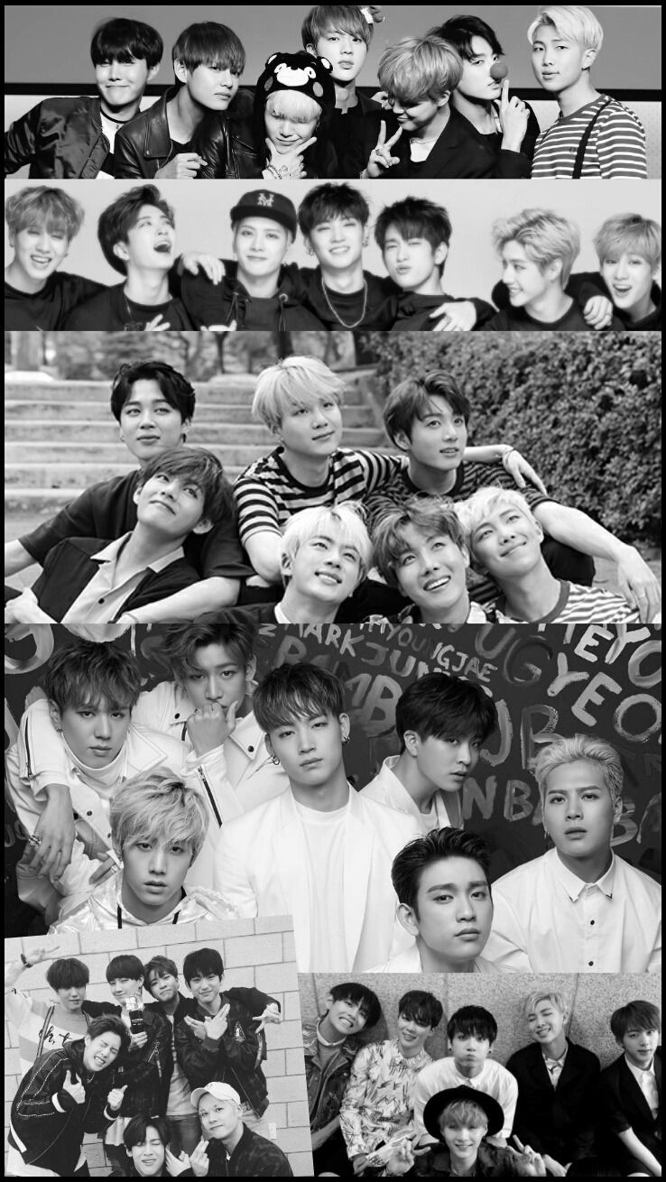 Collage gruppi K-pop bianco nero, 738x1310 Full HD Verticale, iPhone