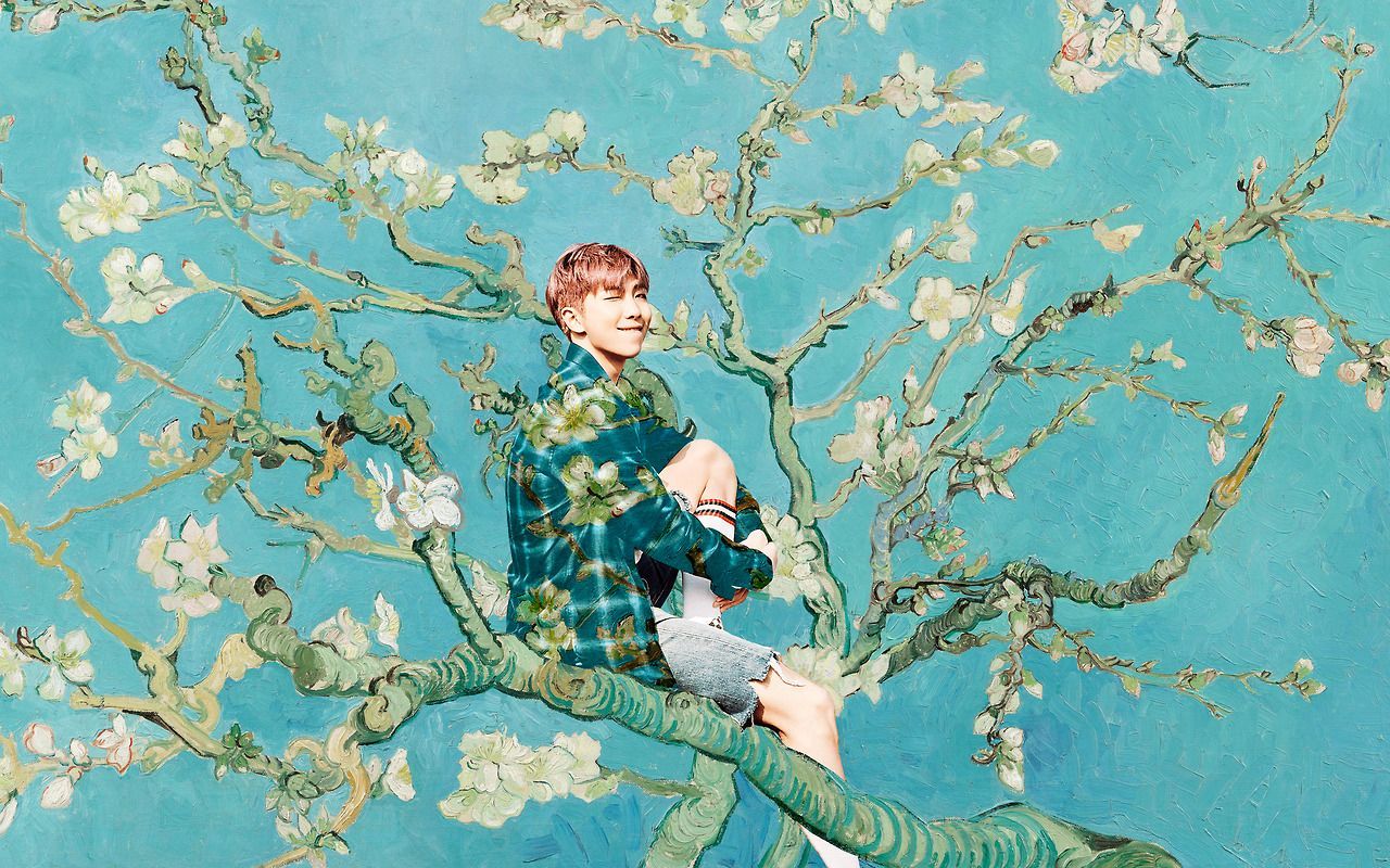 Ragazzo su ramo fiorito stile Van Gogh, 1280x800 720p, Laptop