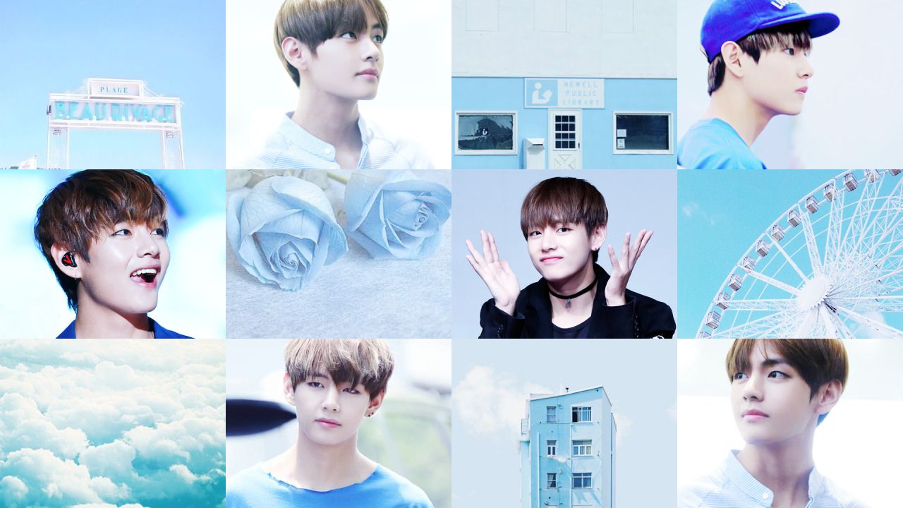 Collage V BTS toni azzurri, 1280x720 HD, PC Desktop