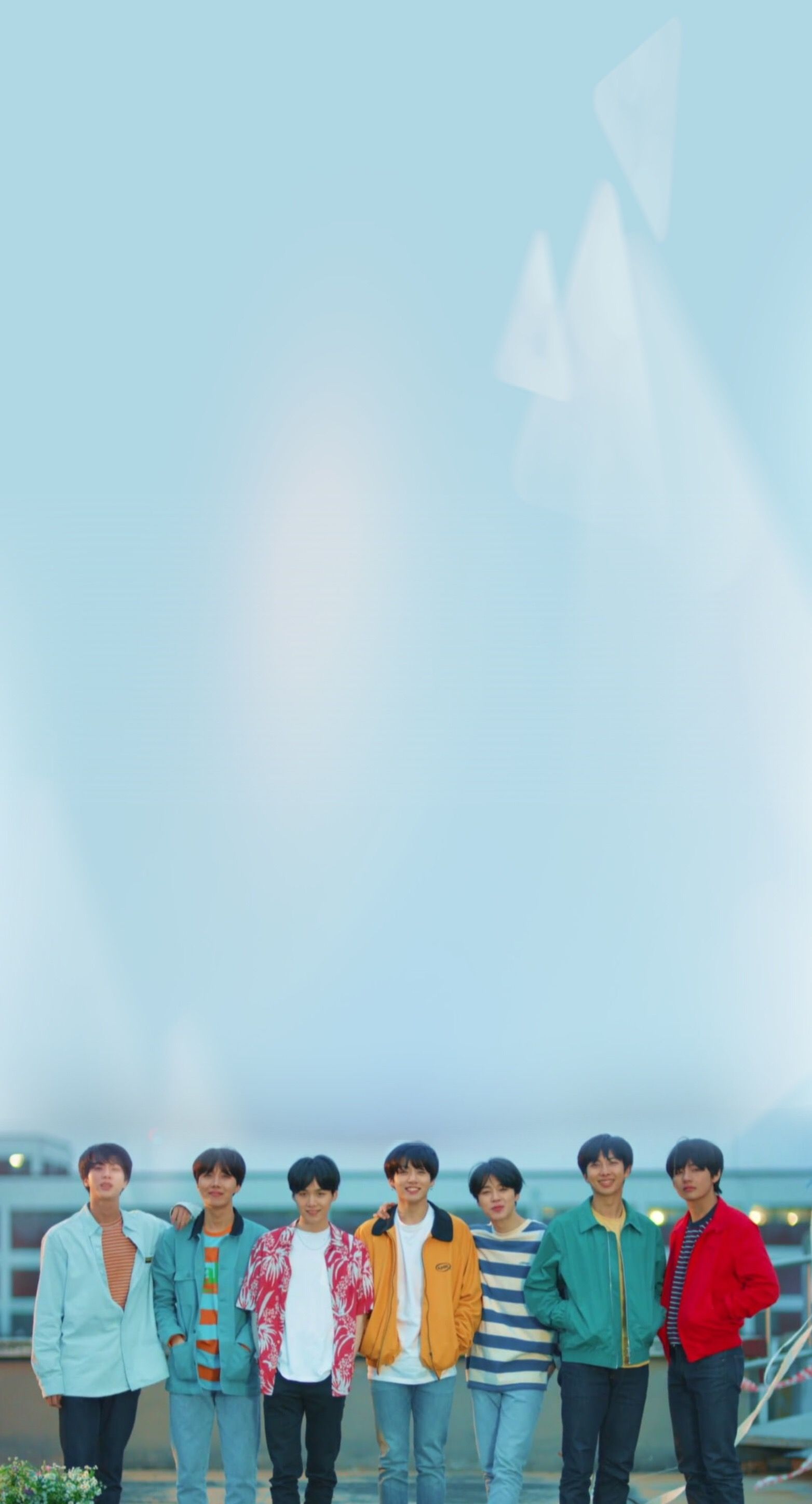 BTS gruppo, sfondo cielo azzurro, 1564x2896 Verticale, Mobile