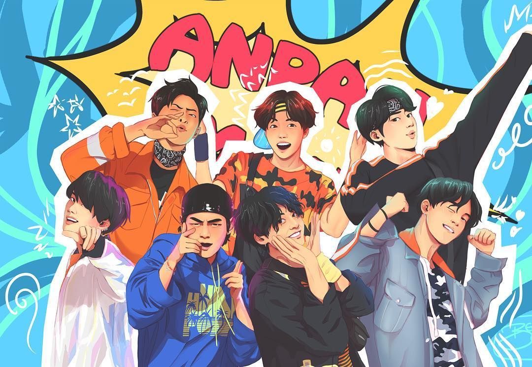 Fan art BTS gruppo cartoon, 1080x744 HD, Laptop
