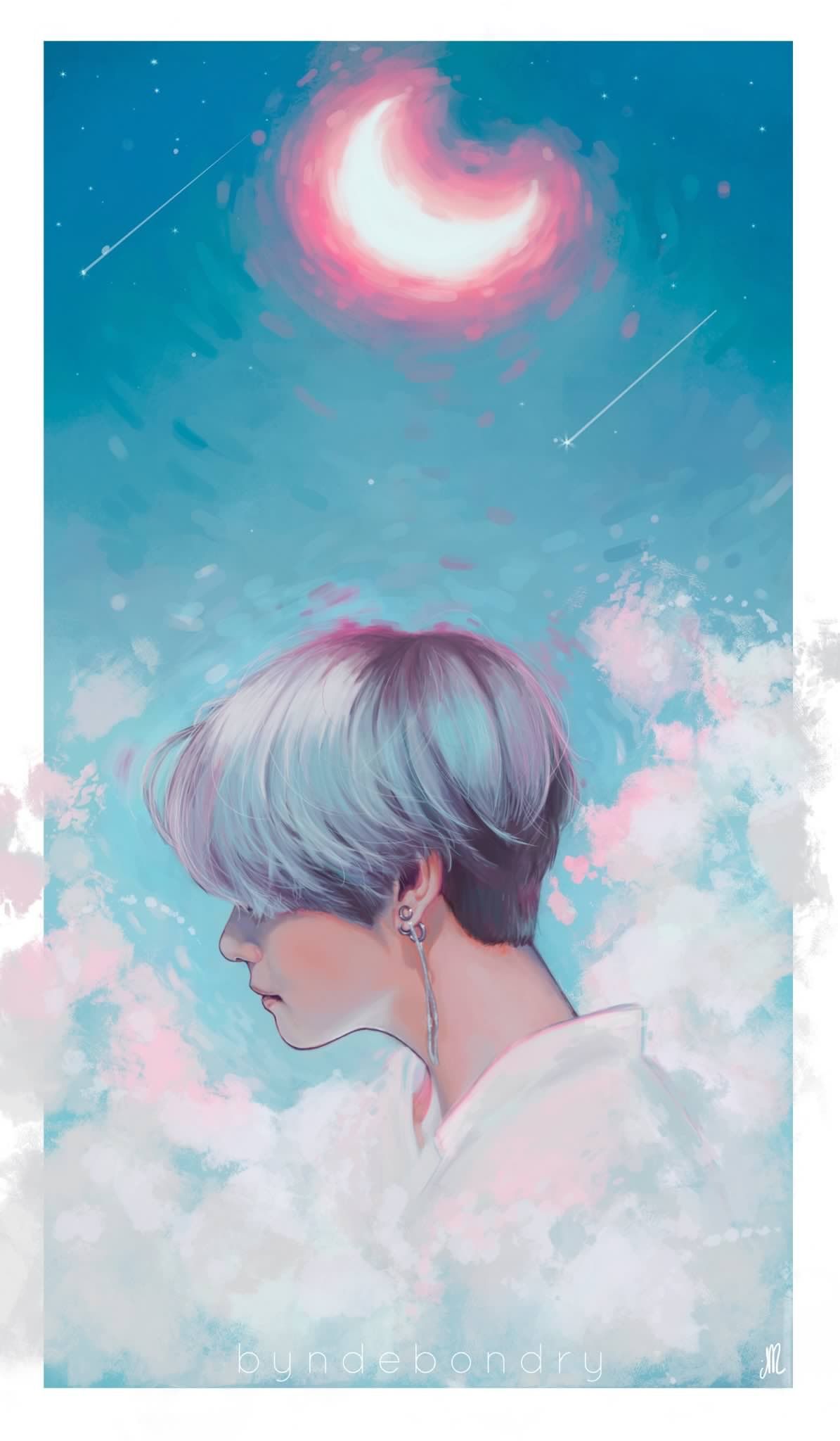 BTS fan art profilo luna, Bangtan Sonyeondan, 1195x2048 Full HD Verticale, iPhone