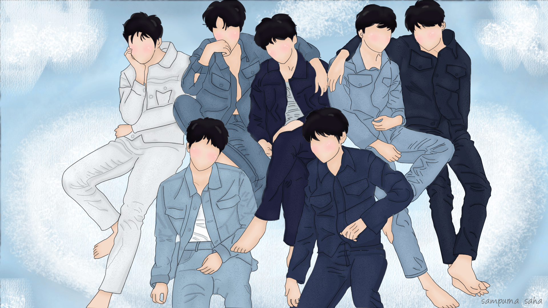 BTS fan art nuvole cesto, 874x1280 Verticale, Telefono