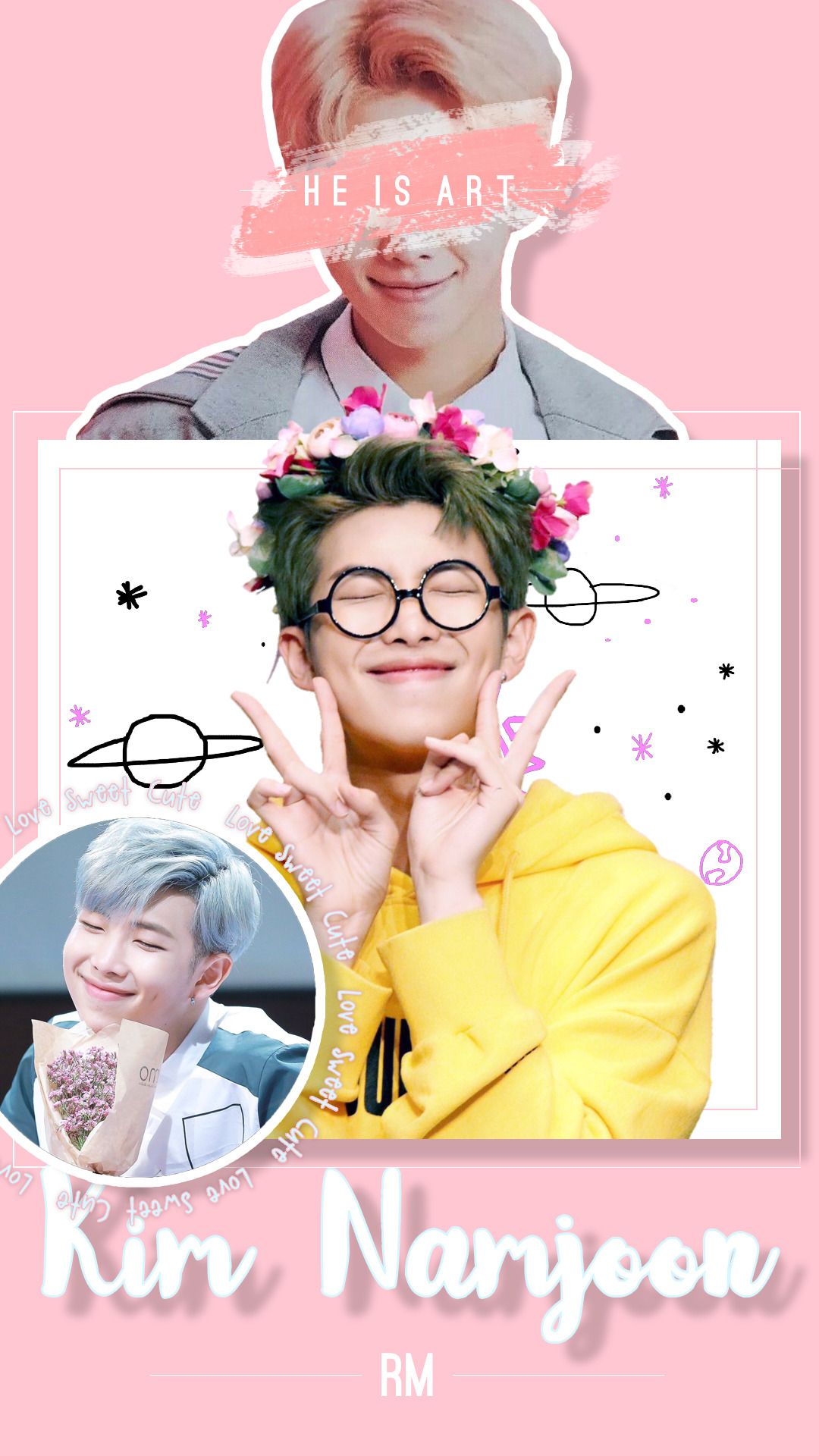 Kim Namjoon BTS collage rosa, 1080x1920 Full HD Verticale, iPhone