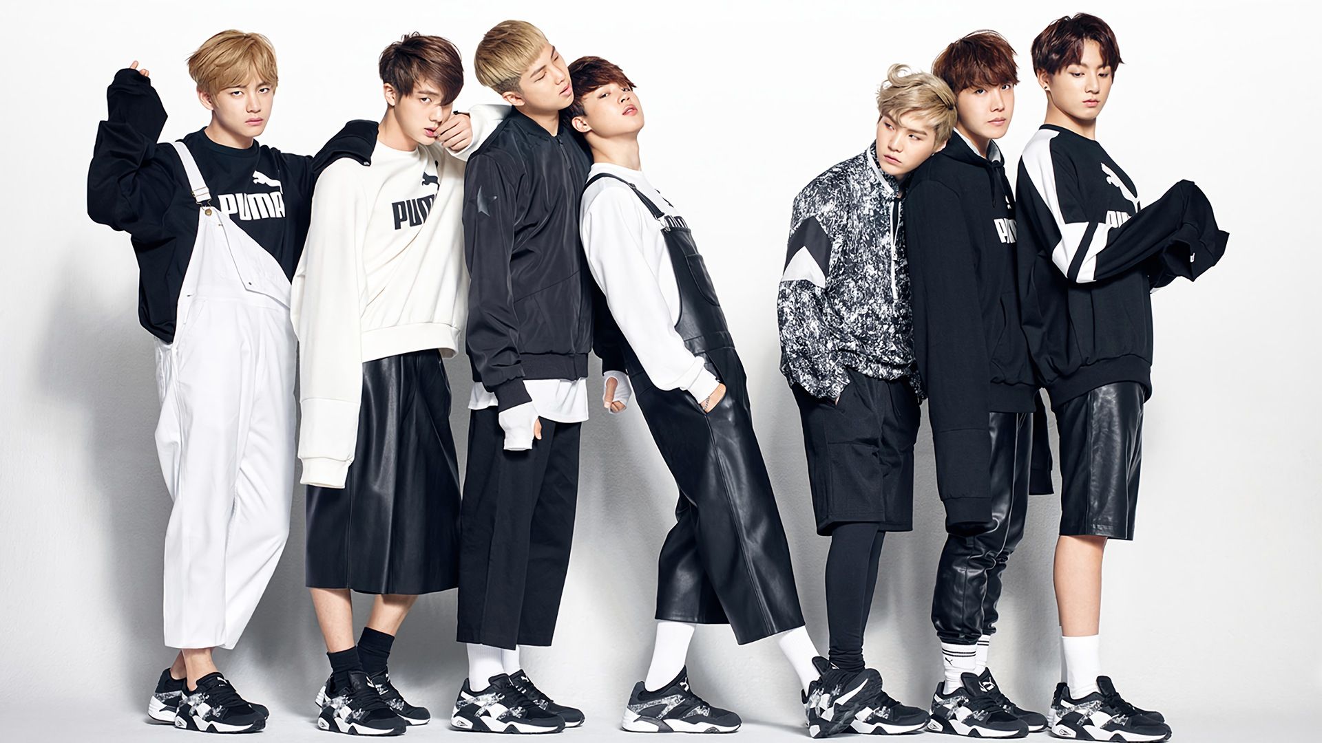 Gruppo BTS in bianco e nero, 1920x1080 Full HD 1080p, PC
