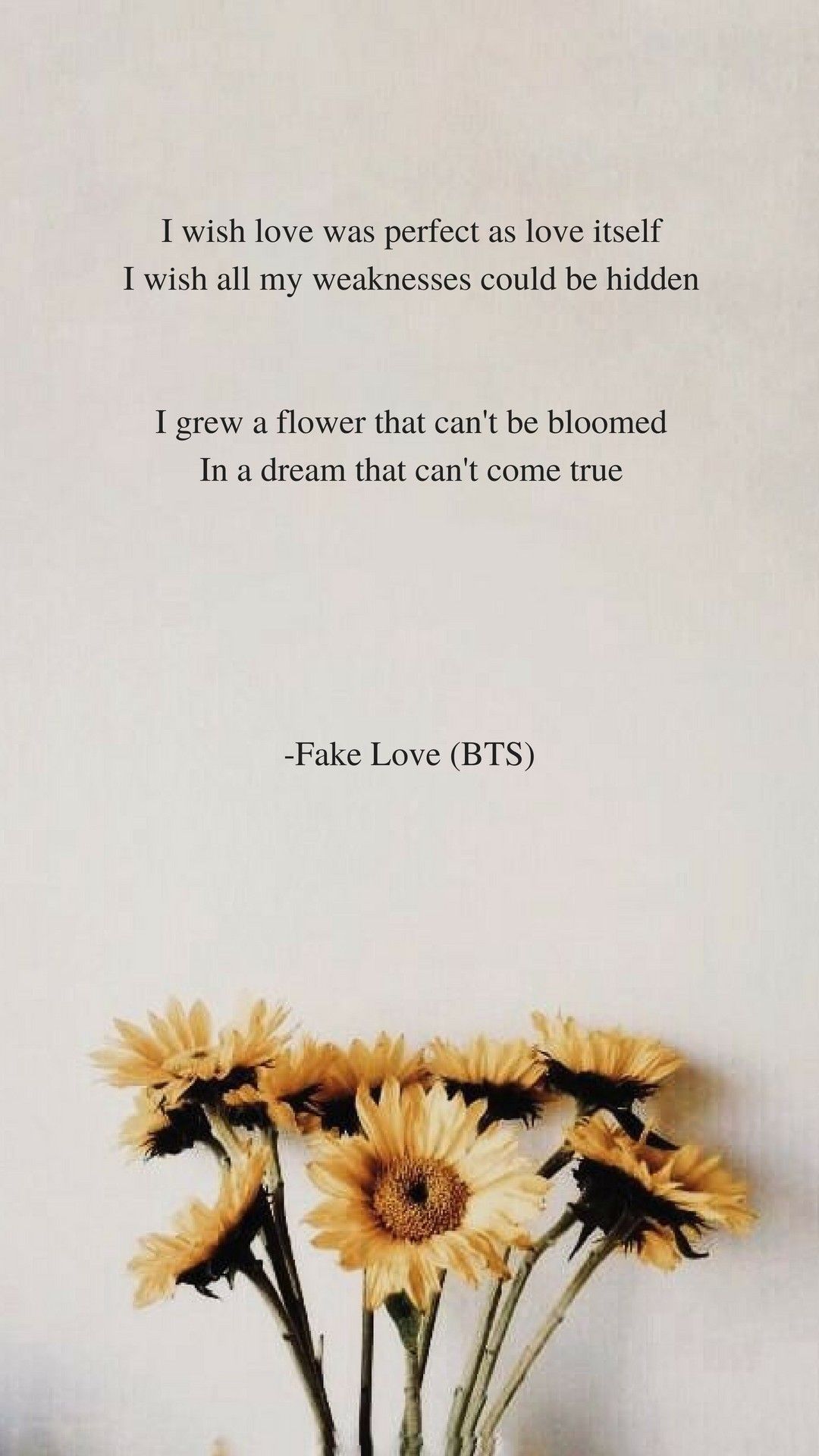 Citazione BTS Fake Love girasoli, 1080x1920 Full HD Verticale, Samsung Galaxy