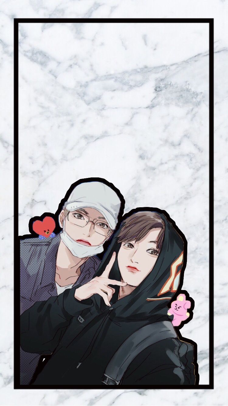 V e Jungkook illustrazione, 750x1334 Verticale, Telefono