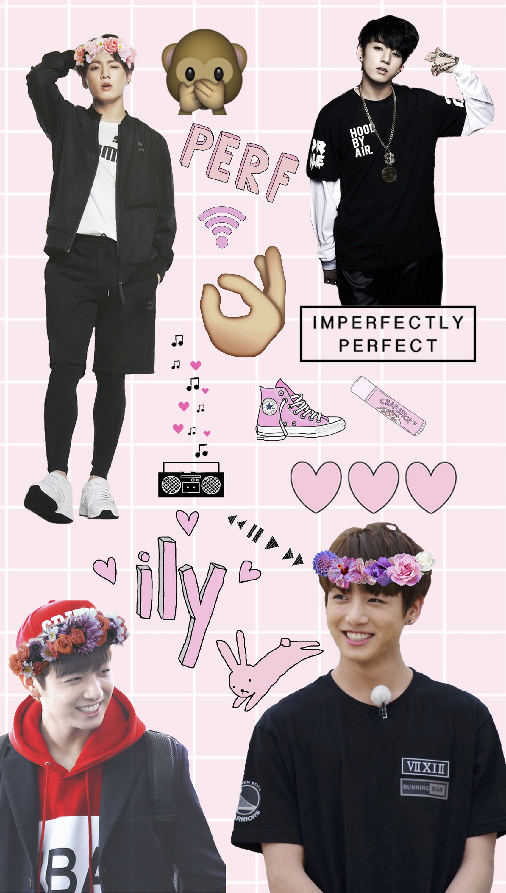 BTS collage rosa cuori, 1700x3000 Verticale, Telefono