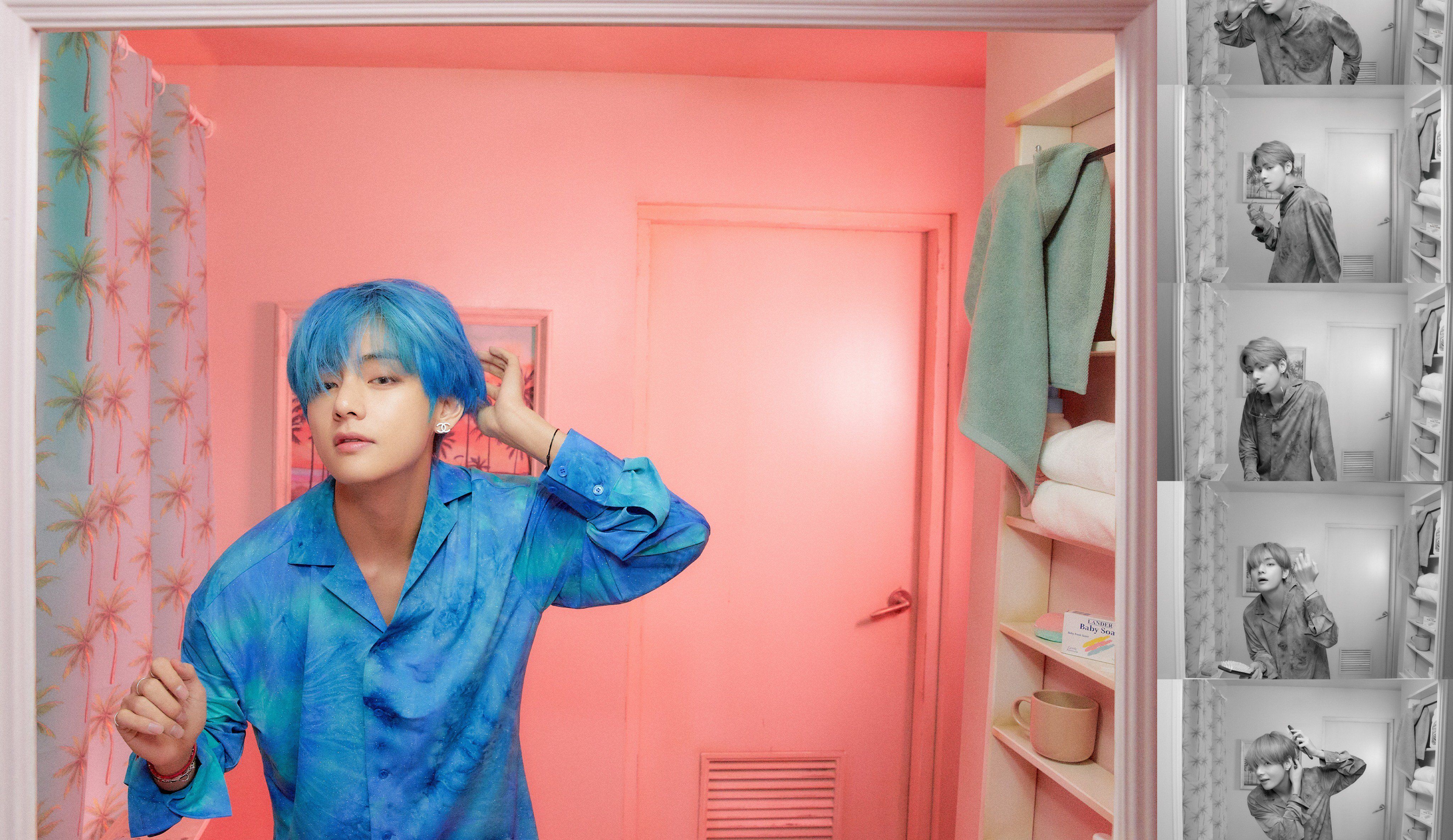 BTS V capelli blu specchio, 4096x2369 UHD, Monitor Gaming