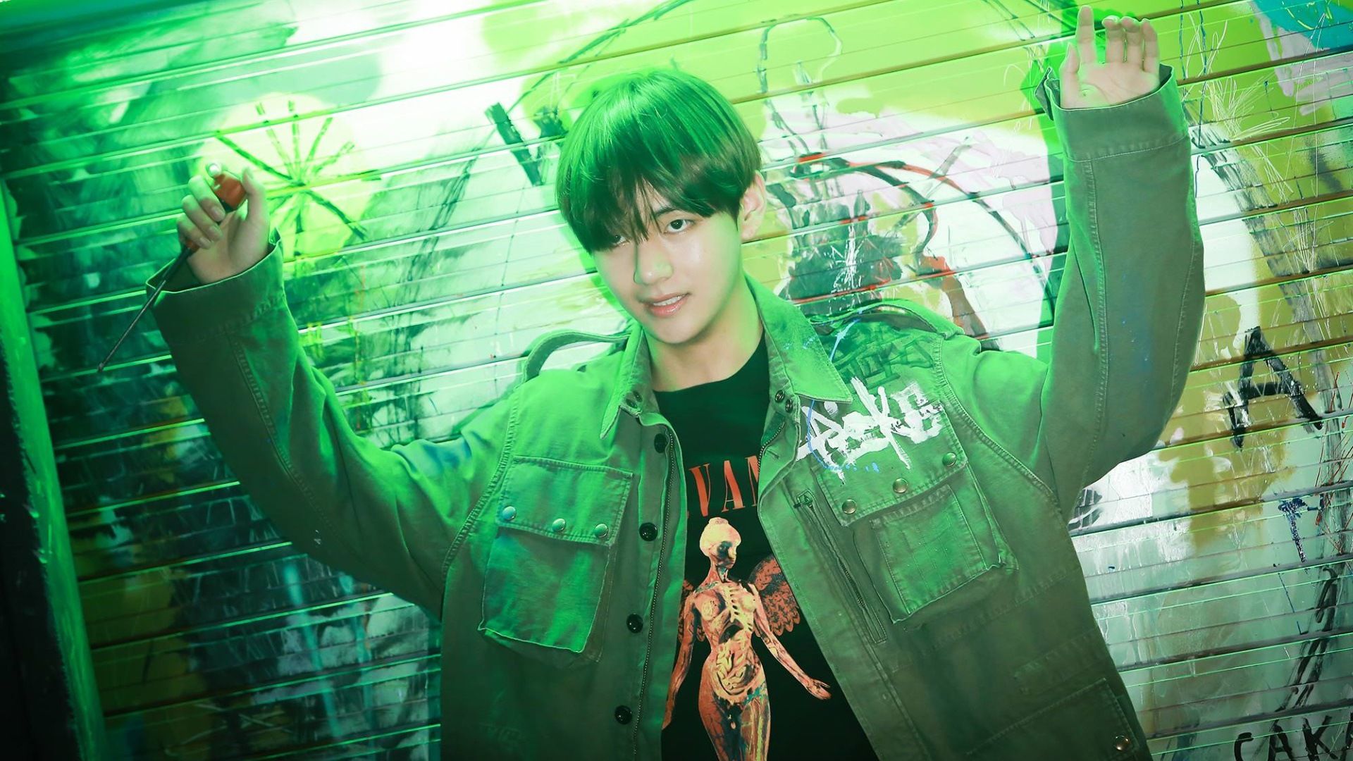 BTS V Kim Taehyung graffiti verde, 1920x1080 1080p, Monitor Gaming