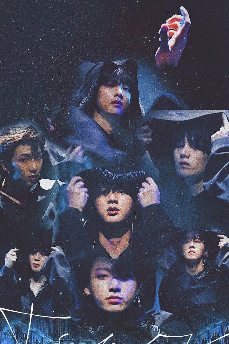 BTS collage blu scuro drammatico, 750x1126 Full HD Verticale, Smartphone