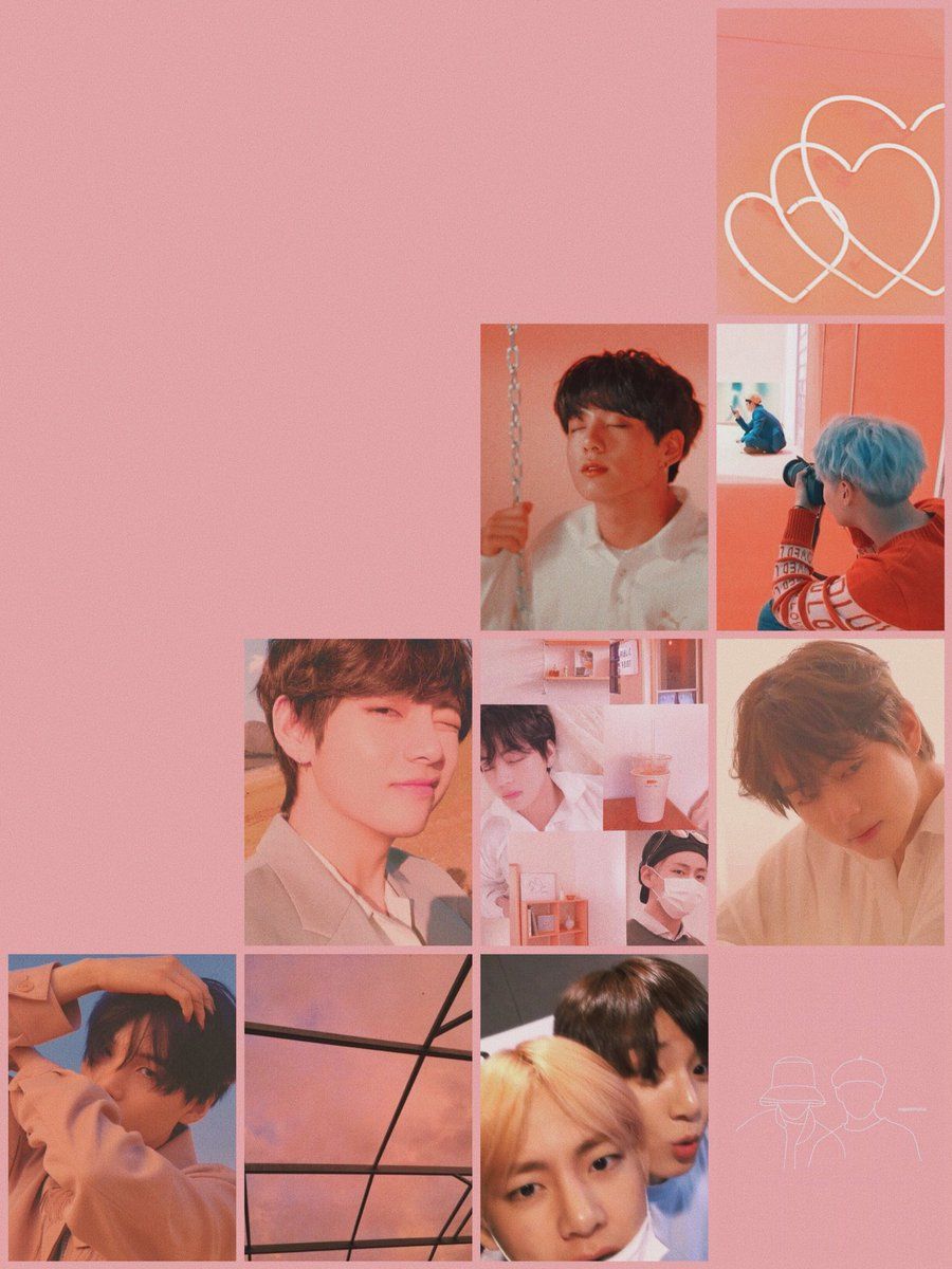 BTS collage rosa pesca, 900x1200 Full HD Verticale, Samsung Galaxy