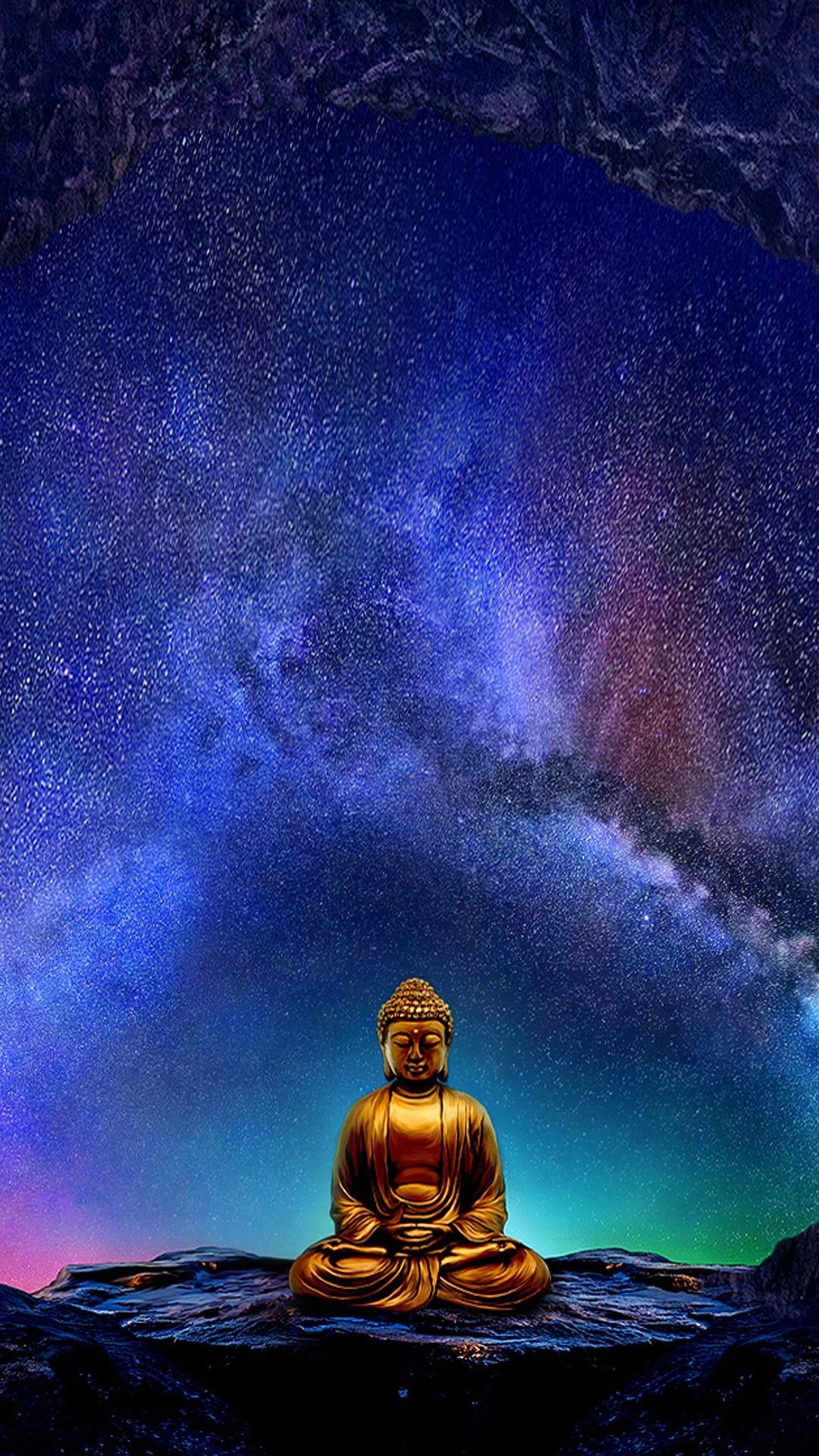 Statua Buddha dorata sotto stelle, 1080x1920 Full HD Verticale, iPhone