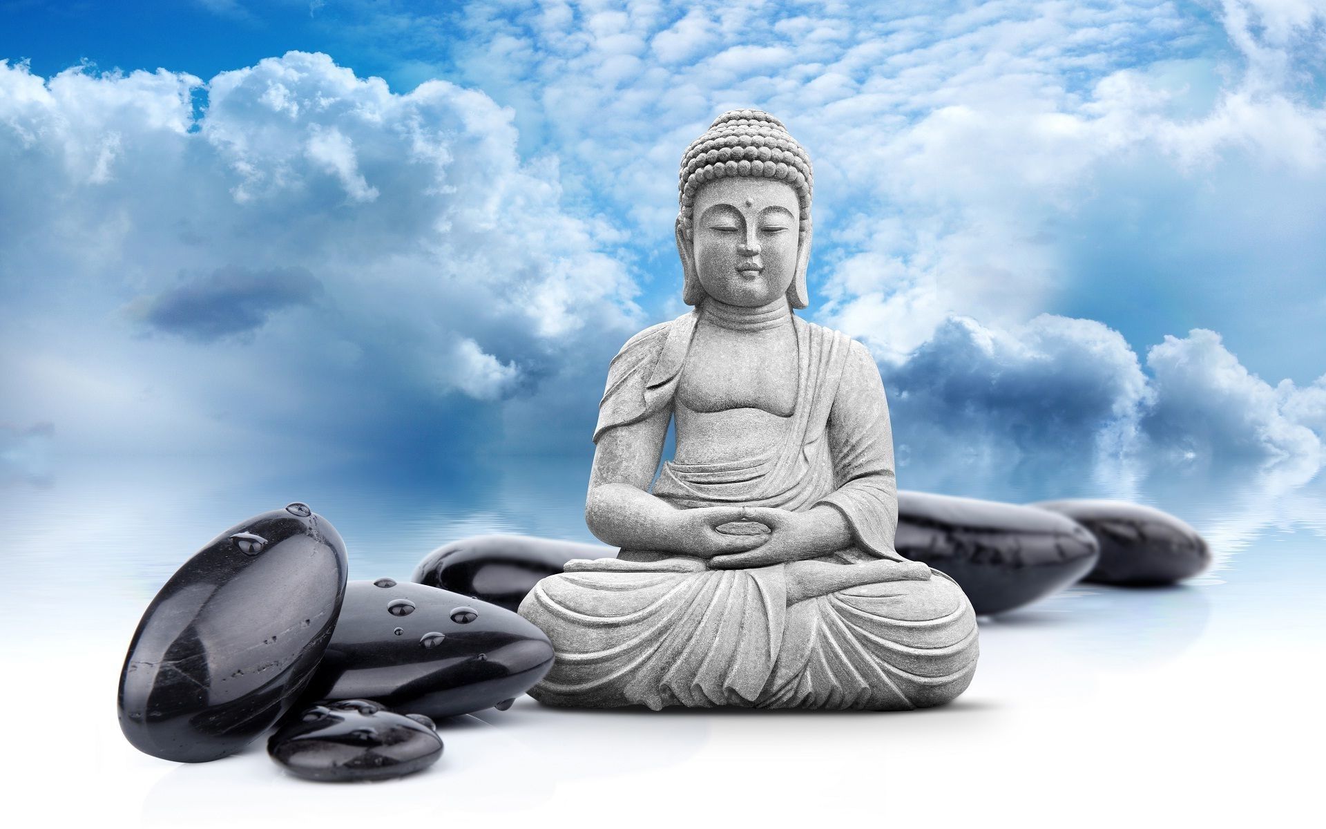 Statua Buddha pietre zen nuvole, 1920x1200 Full HD+, PC Desktop