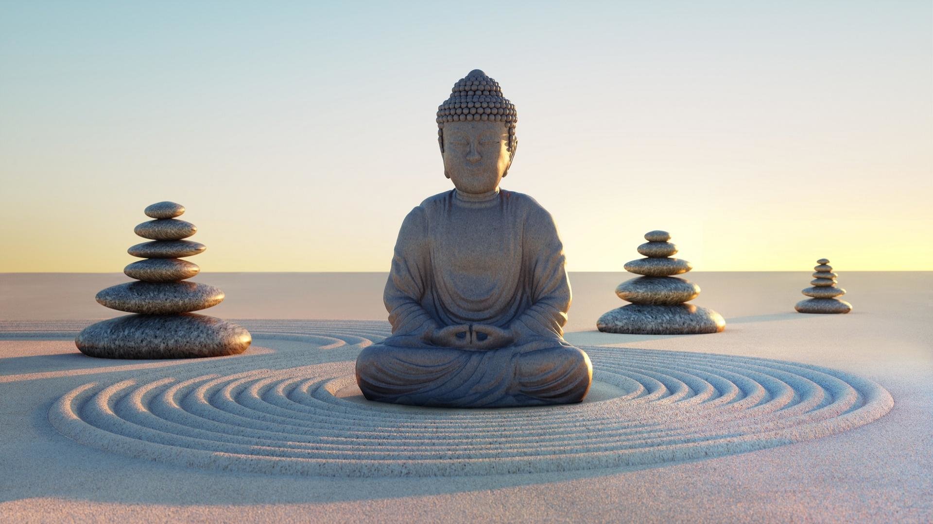 Statua Buddha zen sabbia, 1920x1080 Full HD, PC
