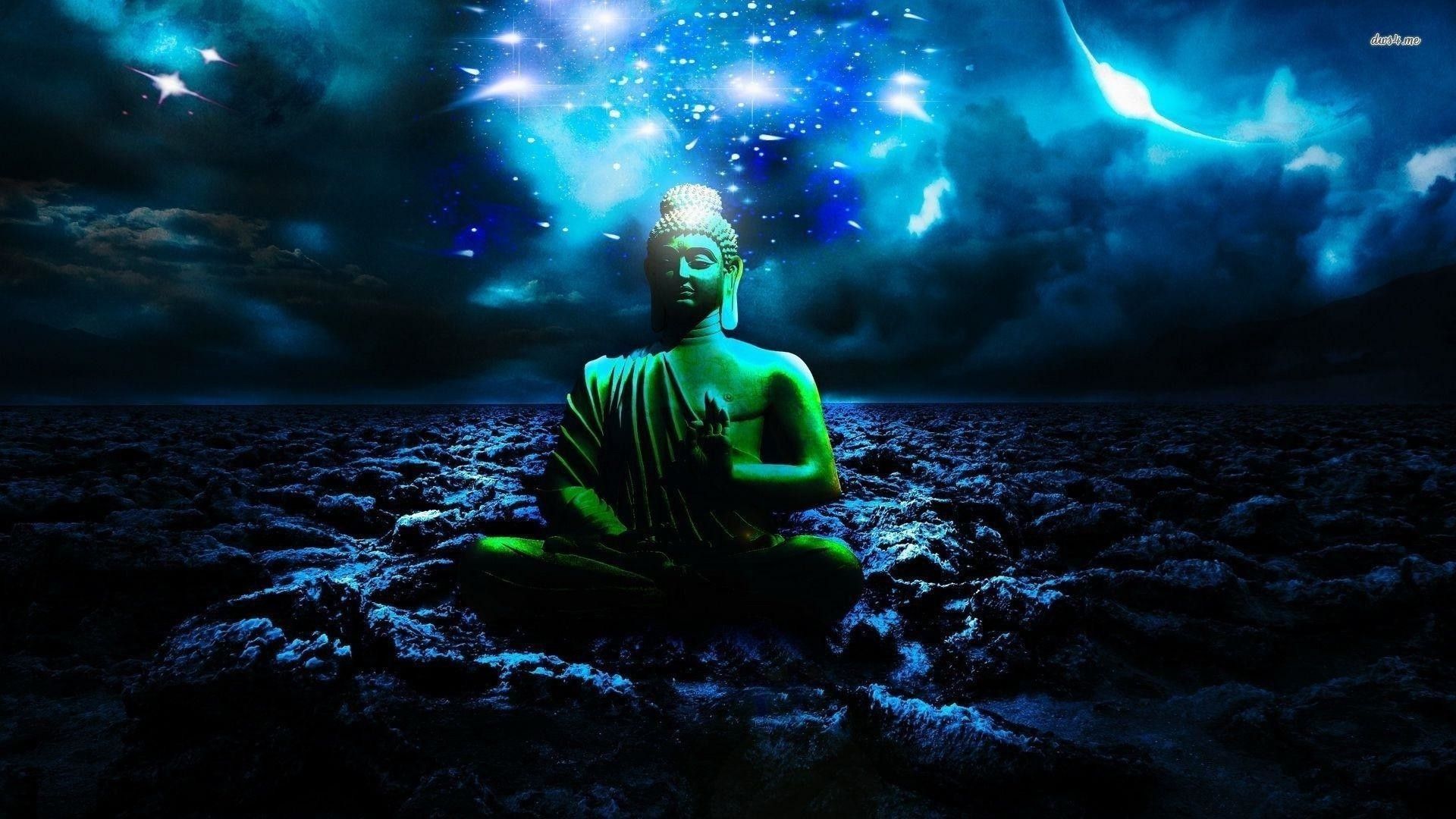 Buddha verde meditazione notte stellata, 1920x1080 Full HD 1080p, Desktop