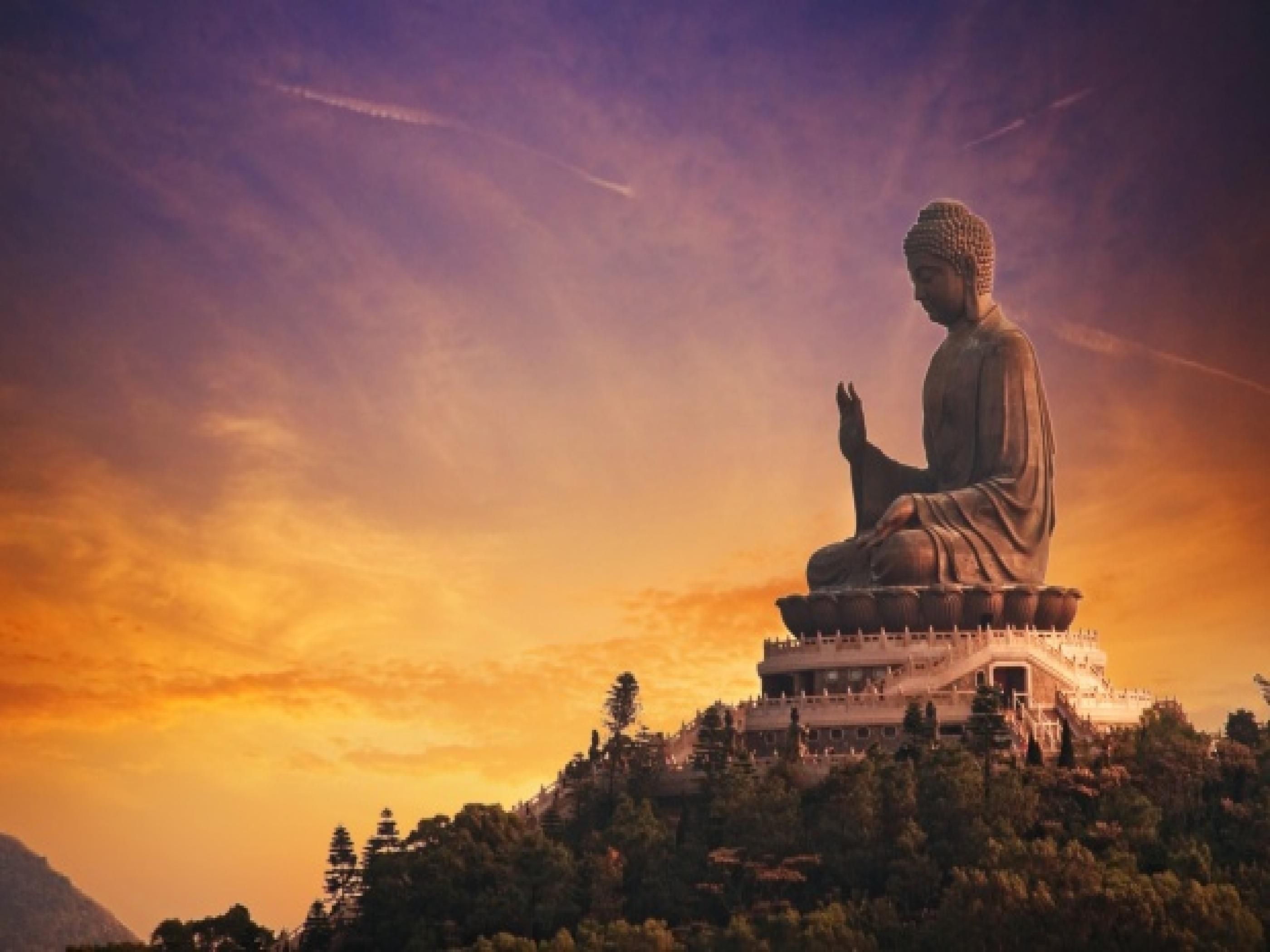 Statua Buddha silhouette tramonto, 2800x2100 2K, Monitor Gaming
